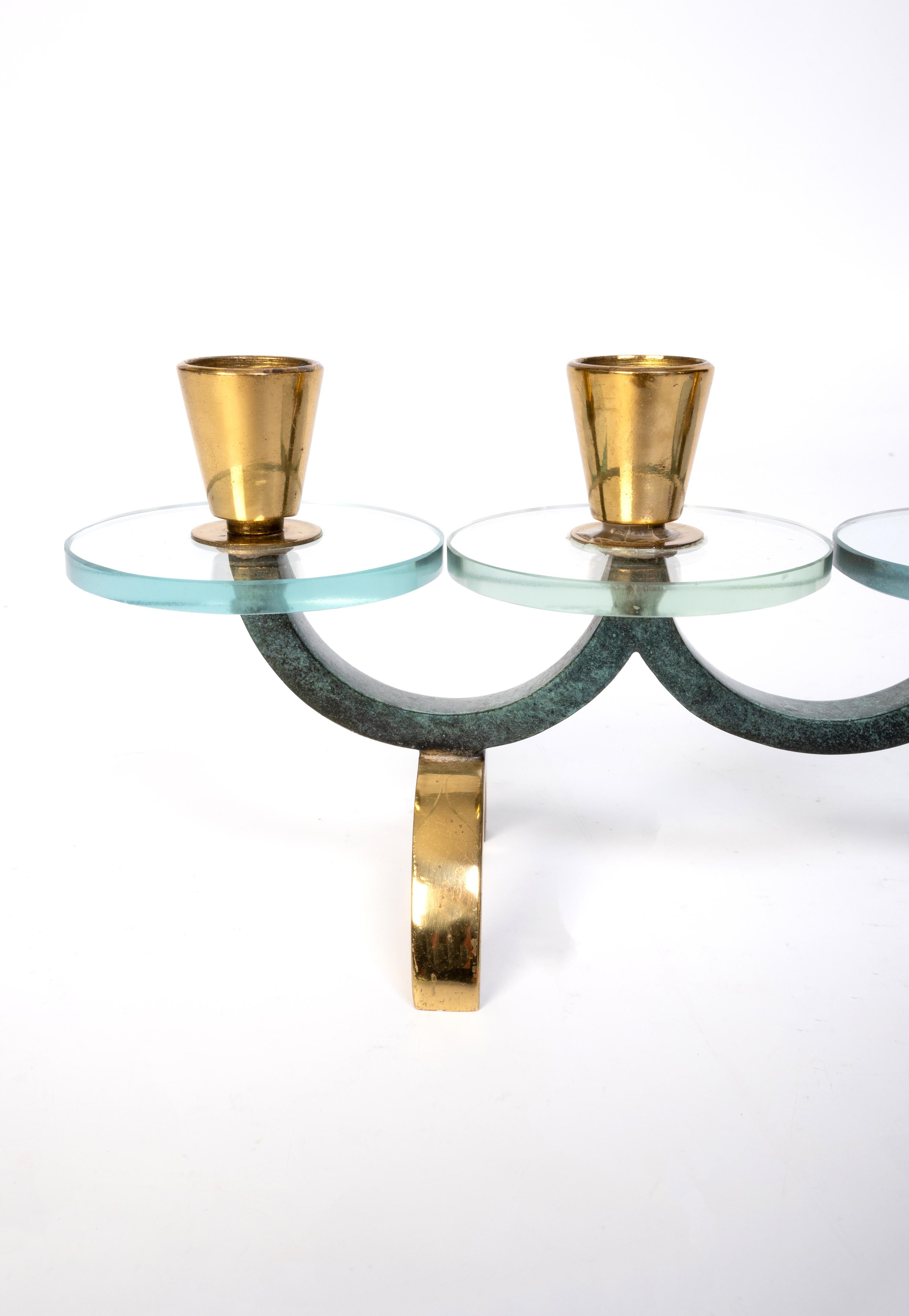 Mid Century Italian Lacquered Brass, Lucite And Marble Candleholder Candelabra In Good Condition For Sale In London, GB