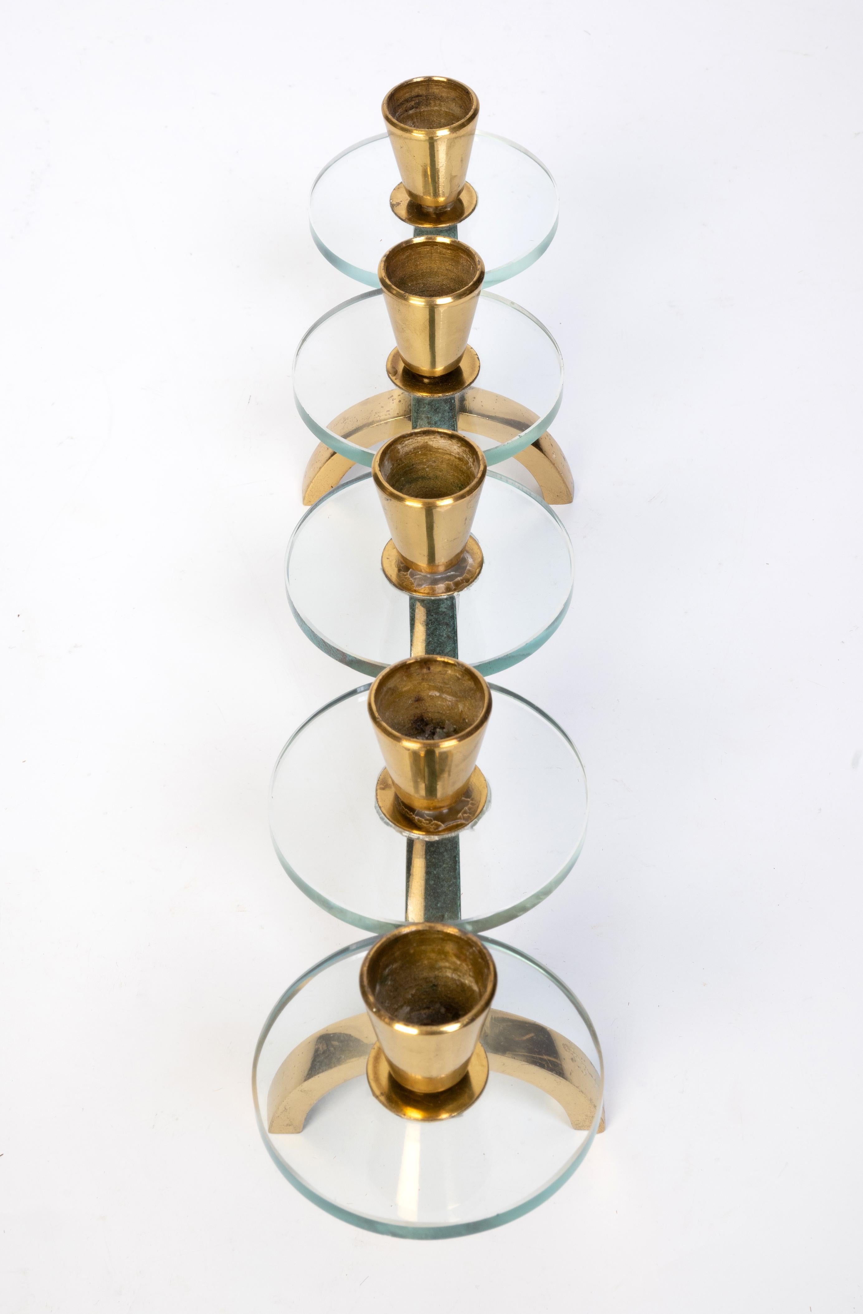 Late 20th Century Mid Century Italian Lacquered Brass, Lucite And Marble Candleholder Candelabra For Sale