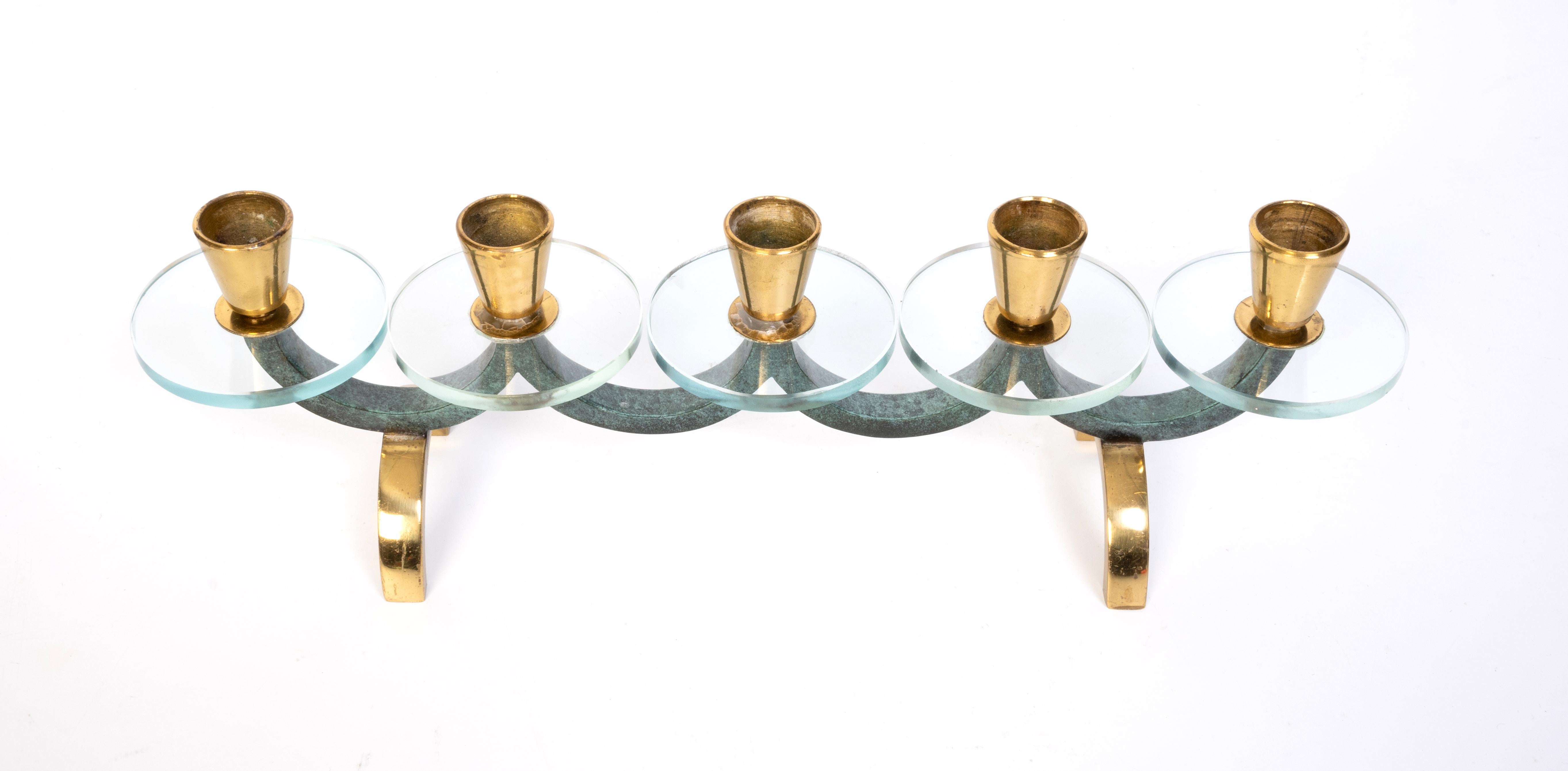 Mid Century Italian Lacquered Brass, Lucite And Marble Candleholder Candelabra For Sale 2