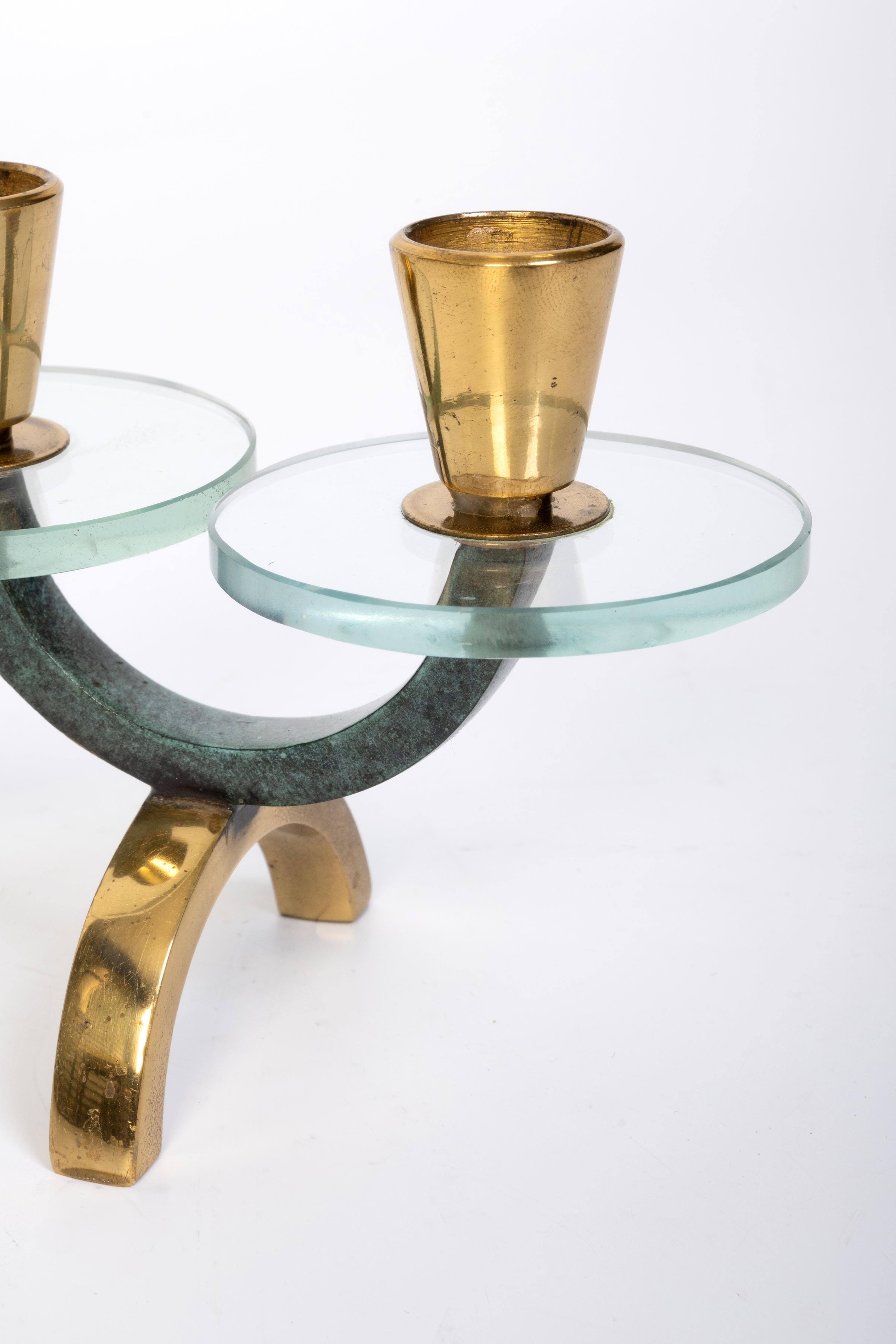 Mid Century Italian Lacquered Brass, Lucite And Marble Candleholder Candelabra For Sale 3