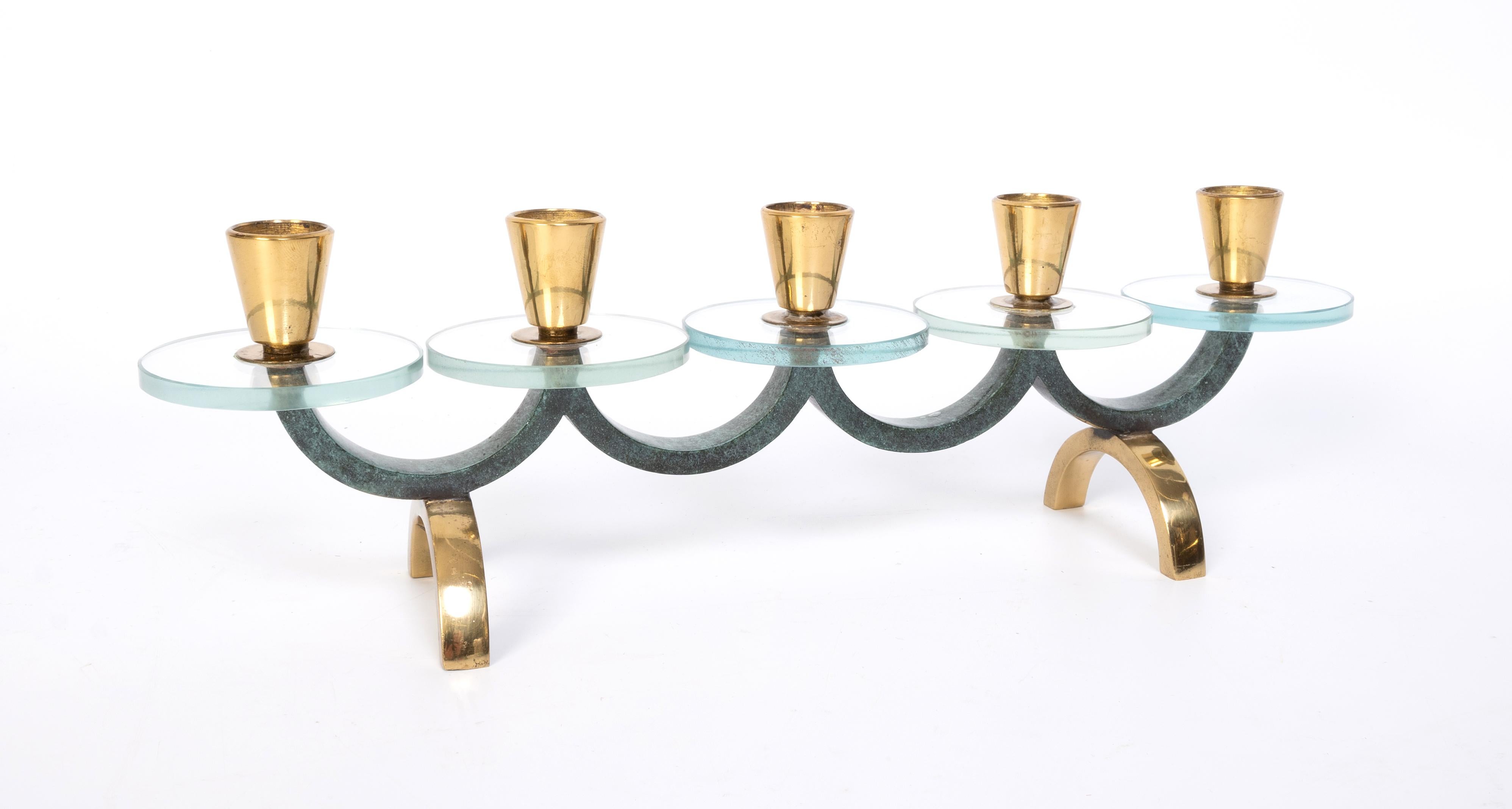 Mid Century Italian Lacquered Brass, Lucite And Marble Candleholder Candelabra For Sale 4
