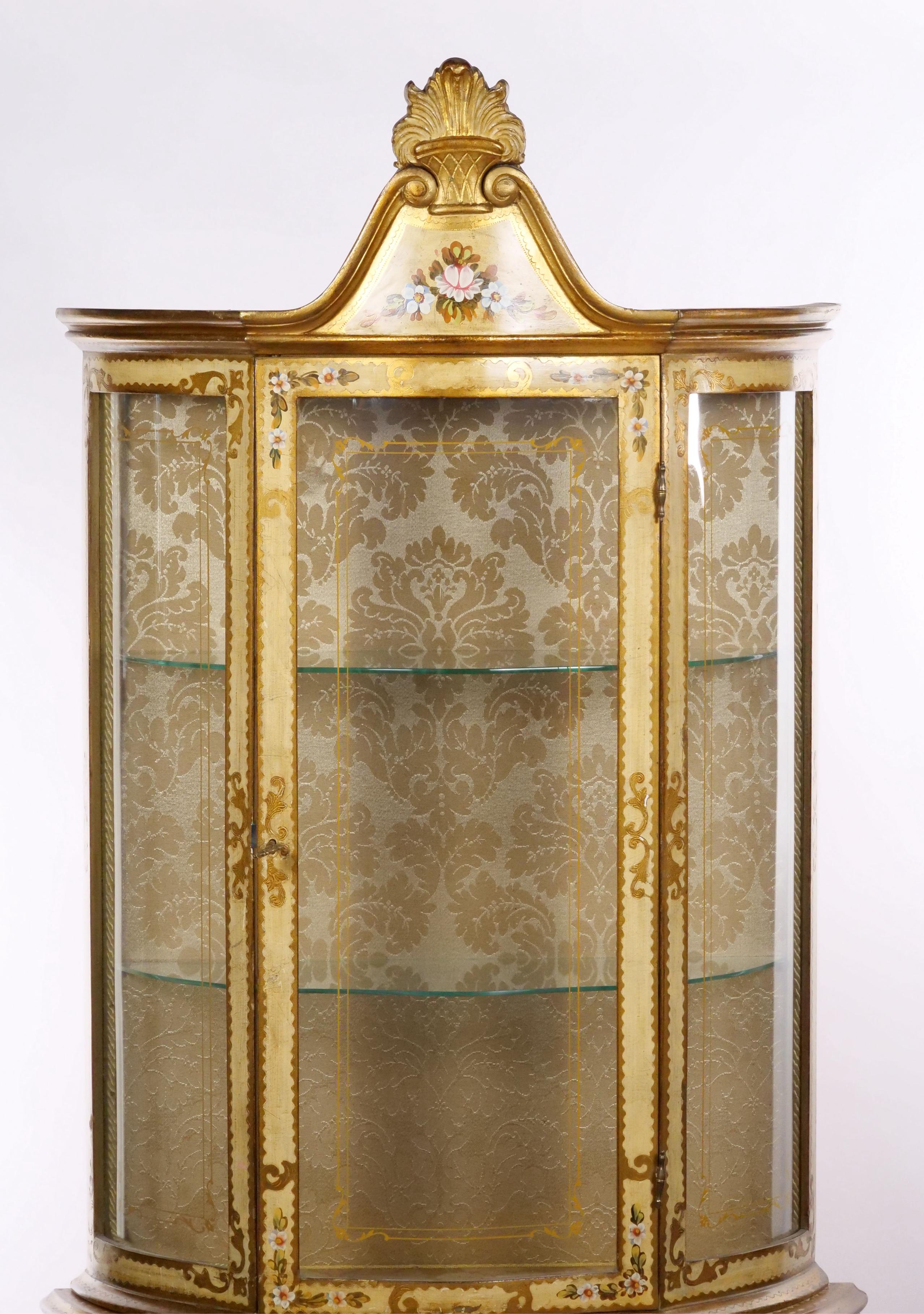 Mid-20th Century Mid-Century Italian Lacquered Hand Painted Gold Wood  Vitrine For Sale