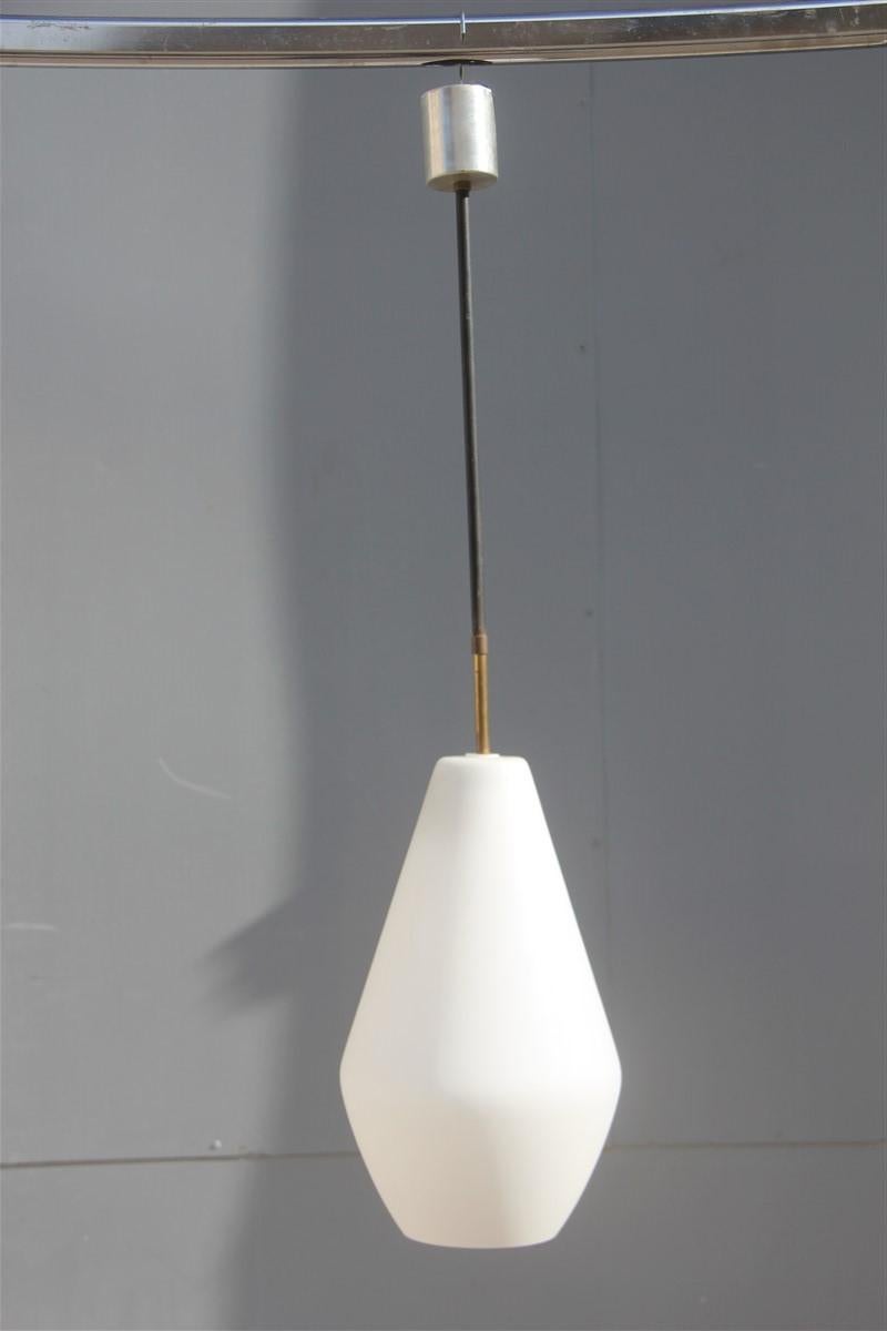 Midcentury Italian lantern Italian design round white glass brass 1950s Stilnovo.
1 Light Bulb E27 Max 100 Watt.