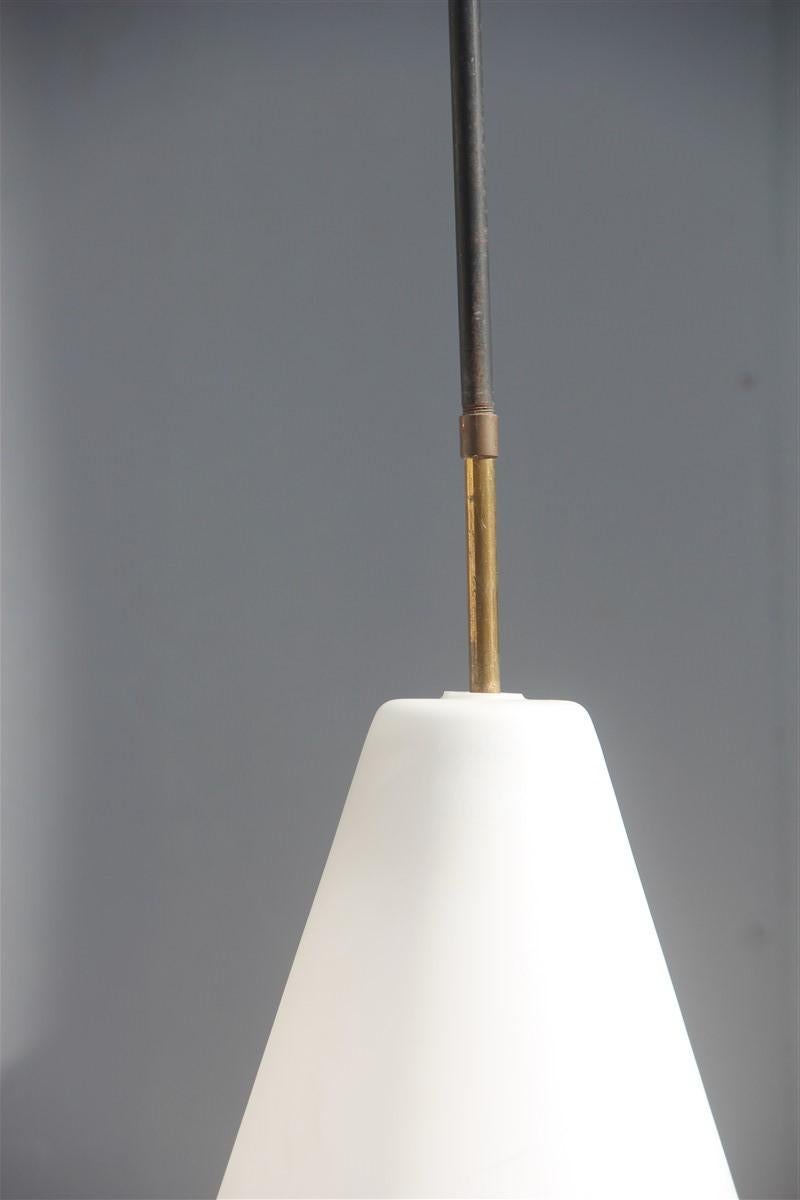 Mid-20th Century Midcentury Italian Lantern Italian Design round White Glass Brass 1950 Stilnovo For Sale
