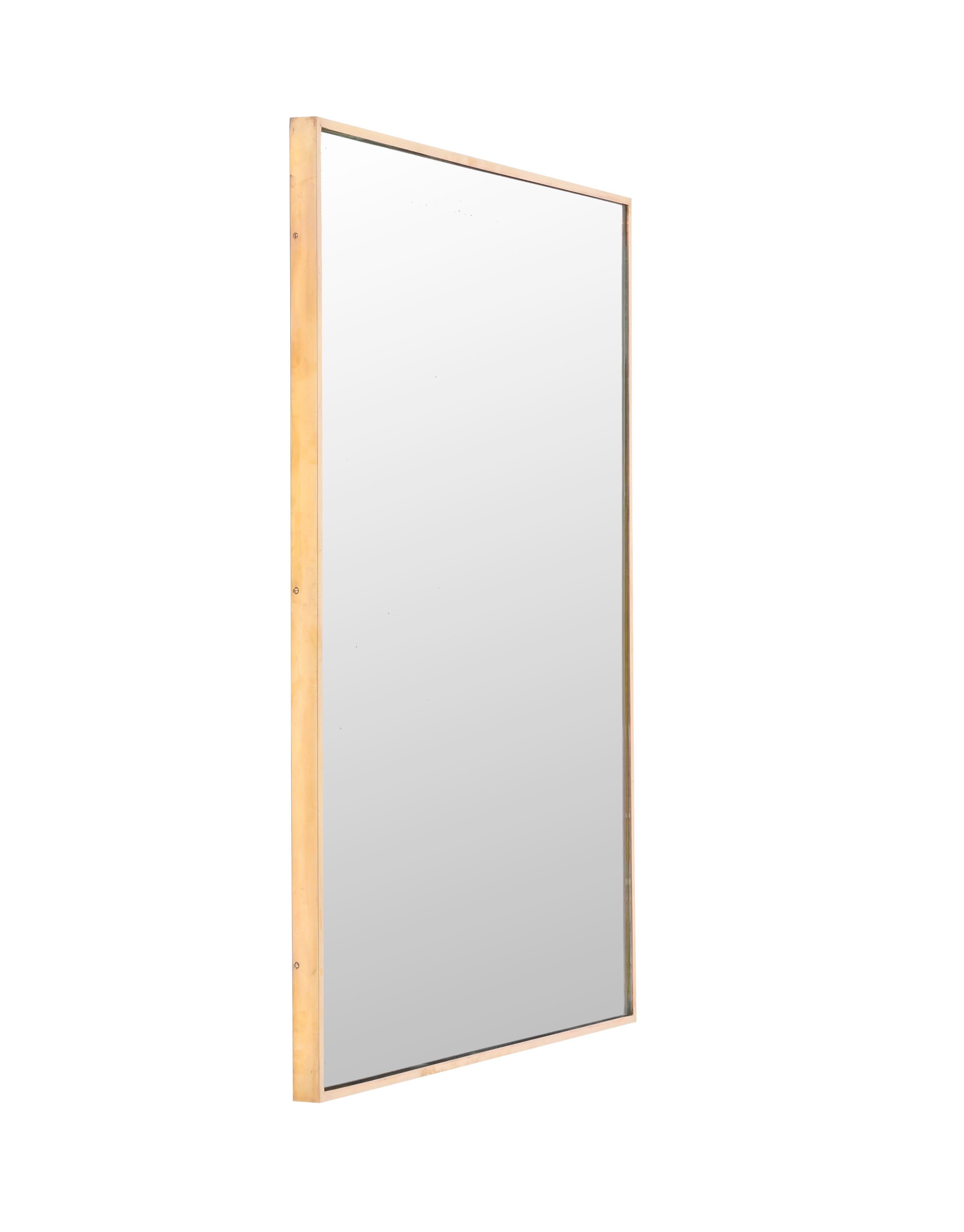 Mid-Century Italian Large Brass Redctangular Wall Mirror, Italy 1950s For Sale 7