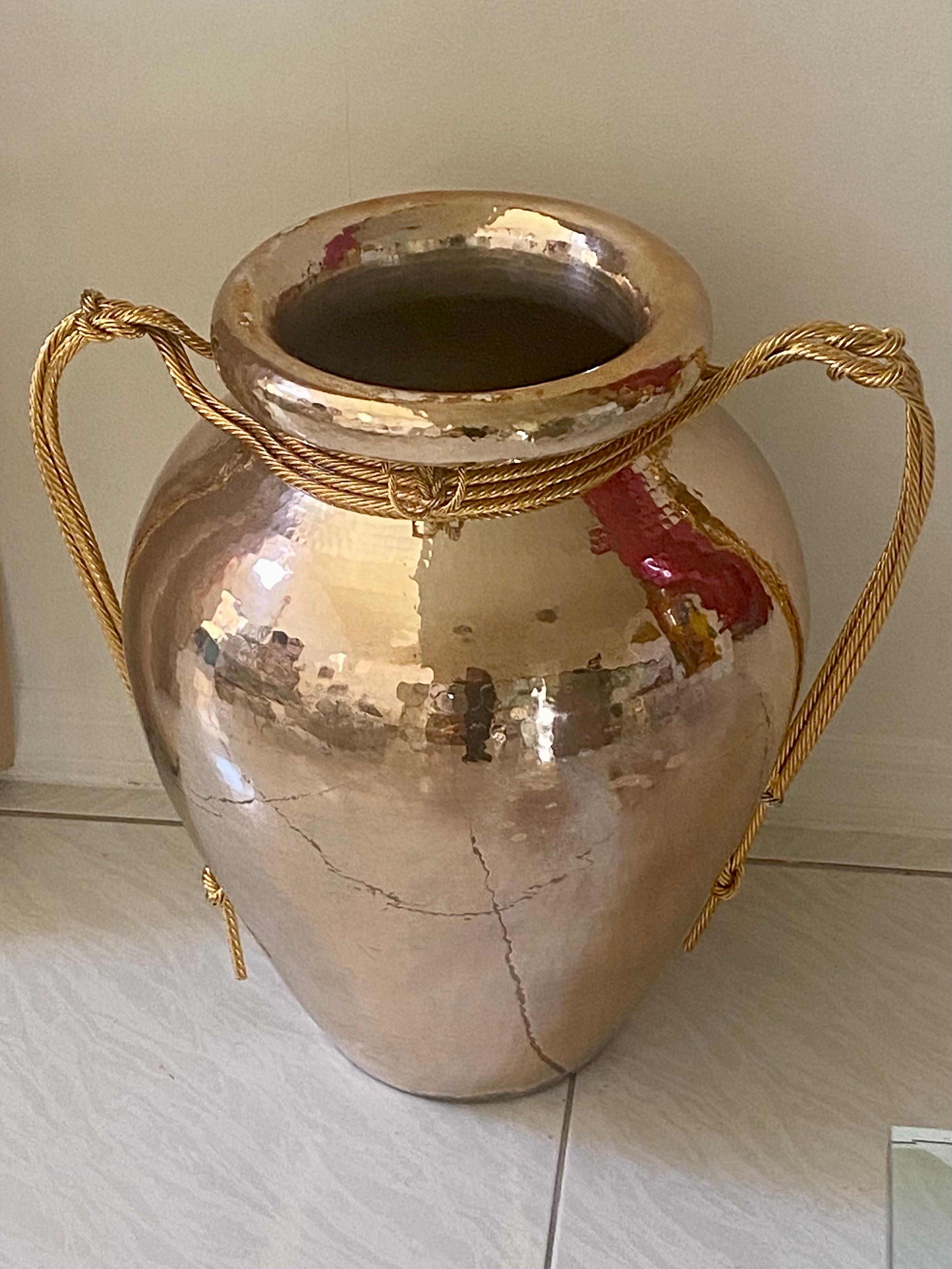 20th Century Mid-Century Italian Large Hammered Metal Vase by Edigio Broggi For Sale