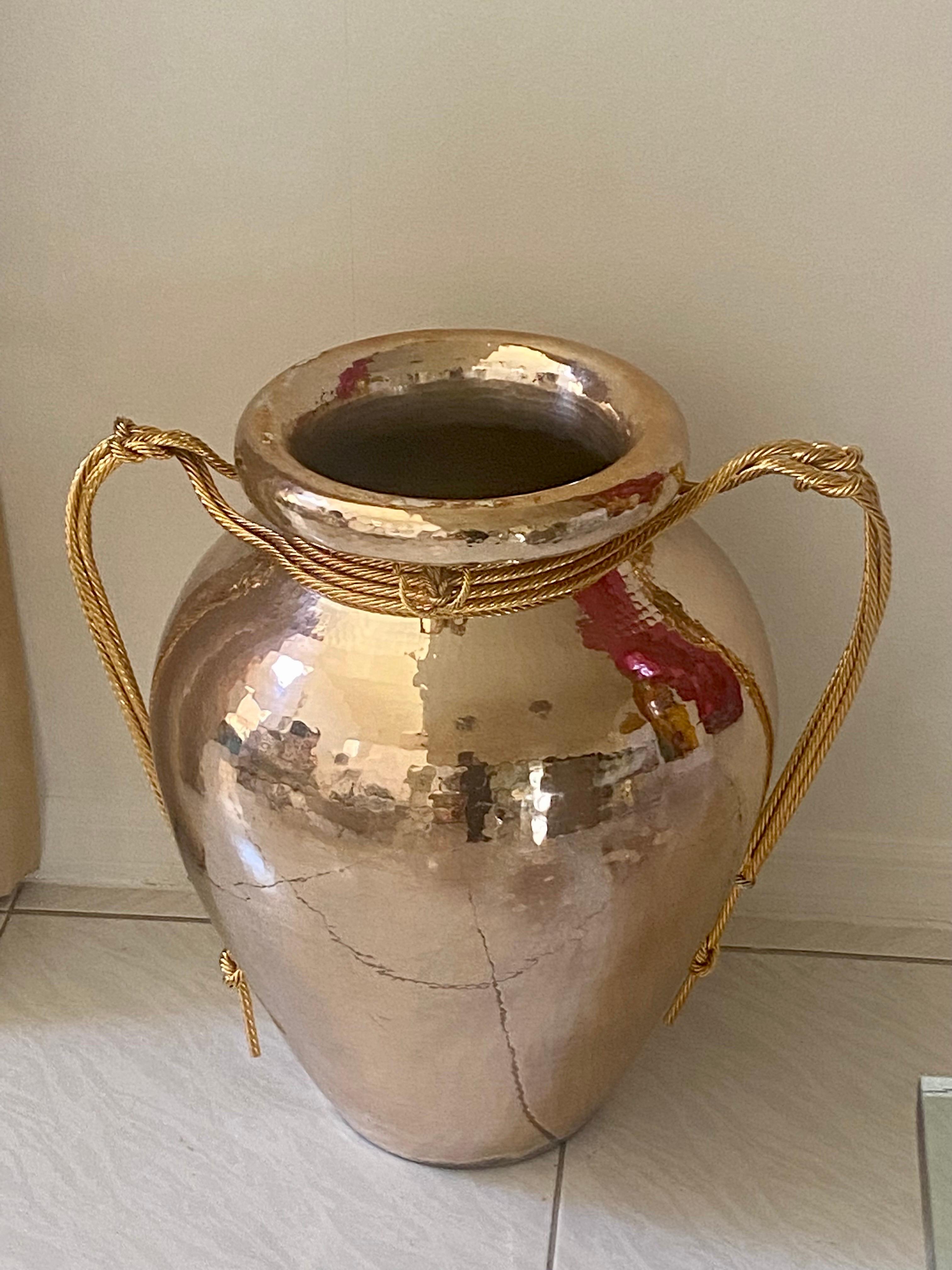 Mid-Century Italian Large Hammered Metal Vase by Edigio Broggi 1