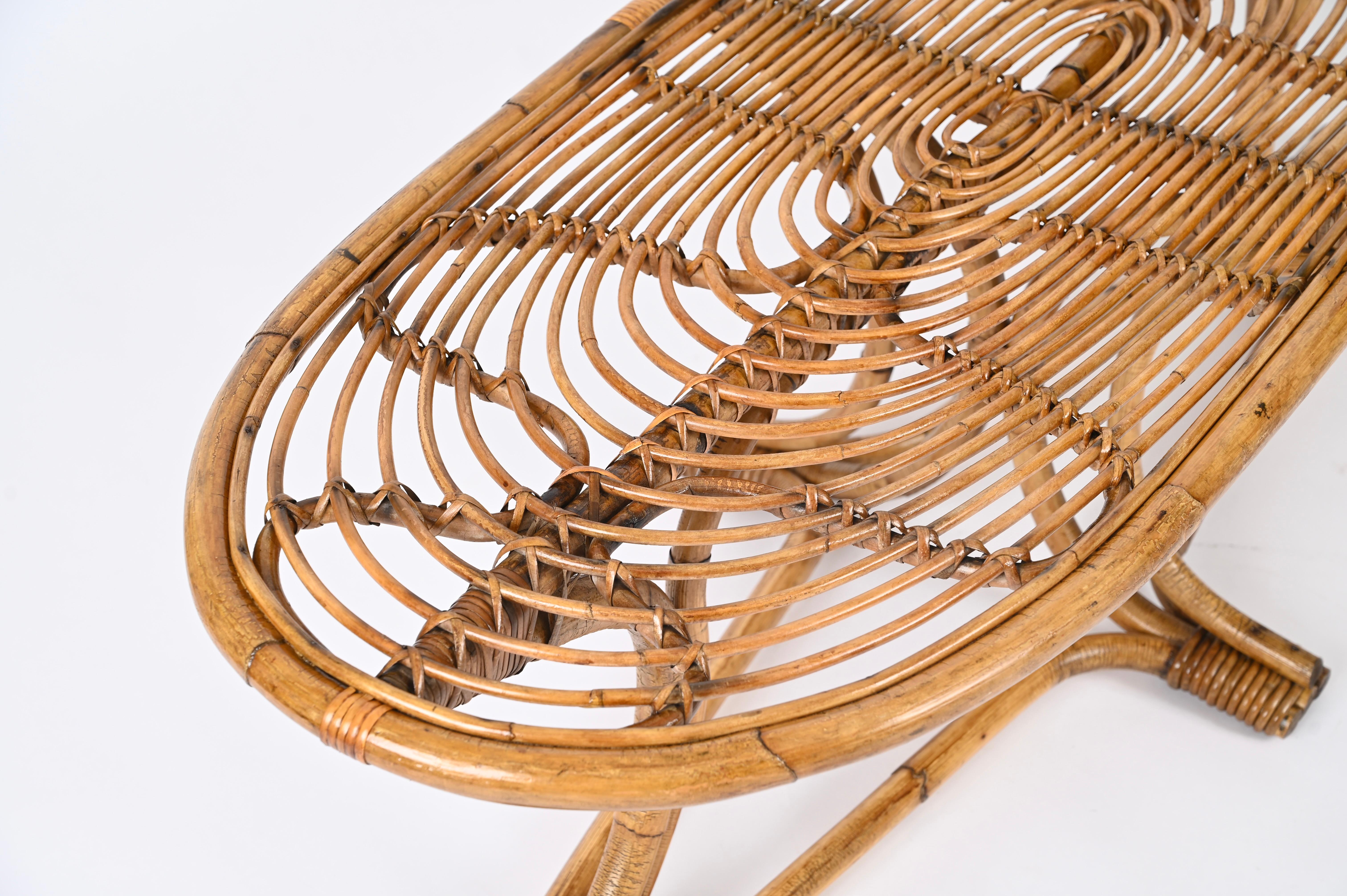 Mid-Century Italian Large Oval Bamboo and Rattan Coffee Table, Italy 1970s For Sale 9