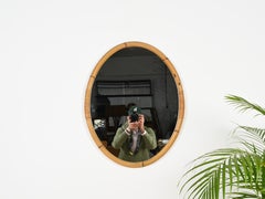 Mid-Century Italian Large Oval Mirror in Curved Bamboo, Rattan and Wicker, 1970s