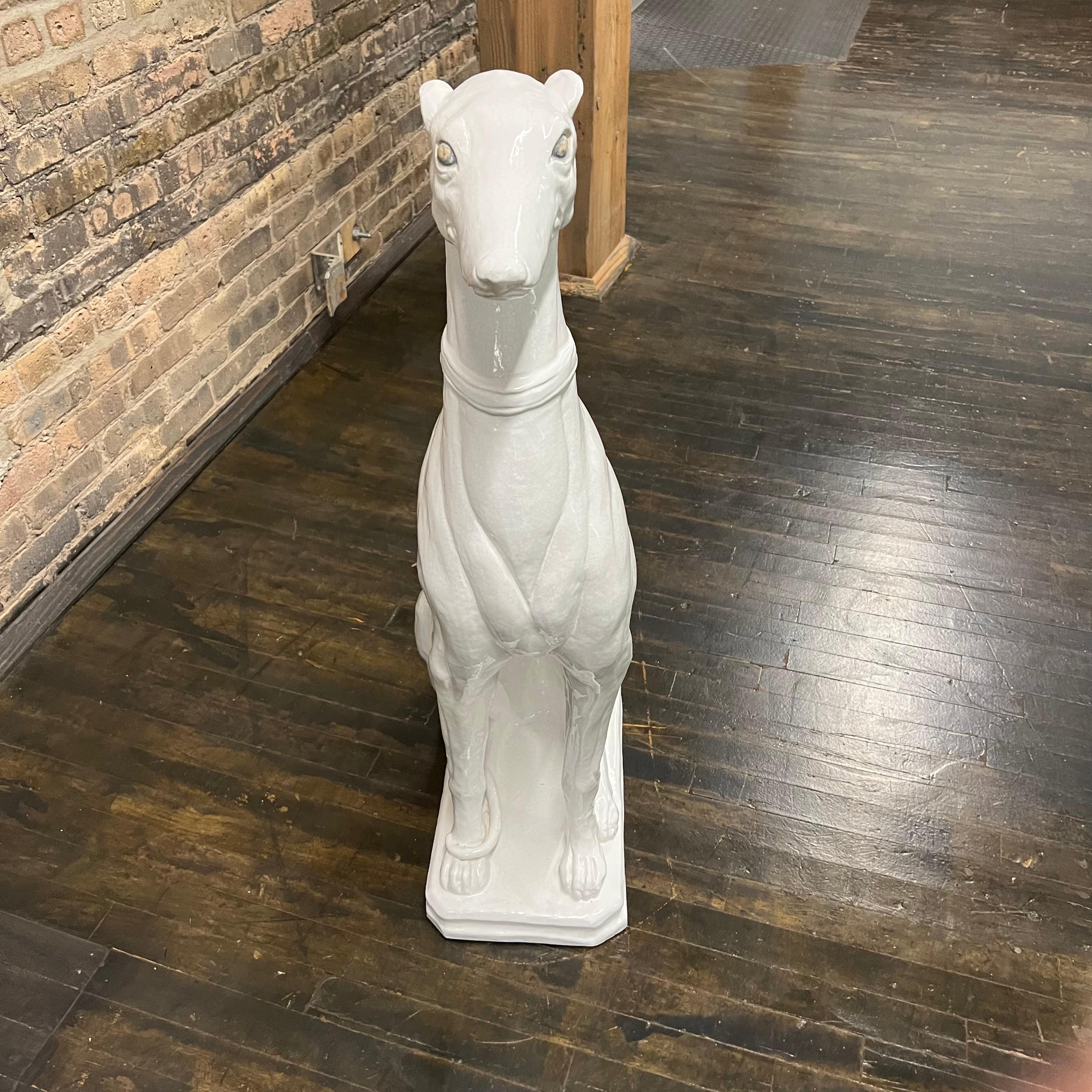 Mid-Century Italian Large White Porcelain Greyhound or Whippet In Good Condition For Sale In Chicago, IL