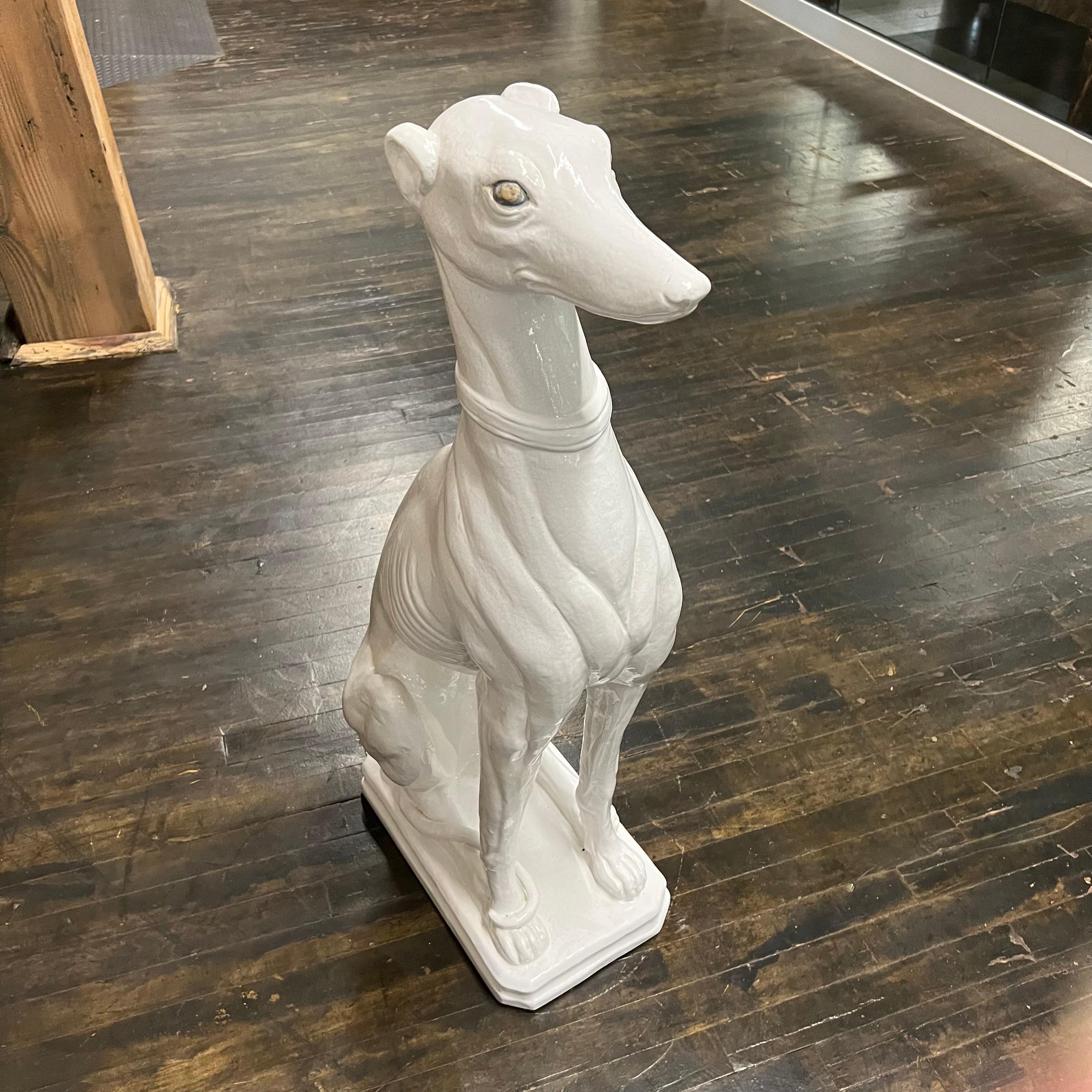 20th Century Mid-Century Italian Large White Porcelain Greyhound or Whippet For Sale