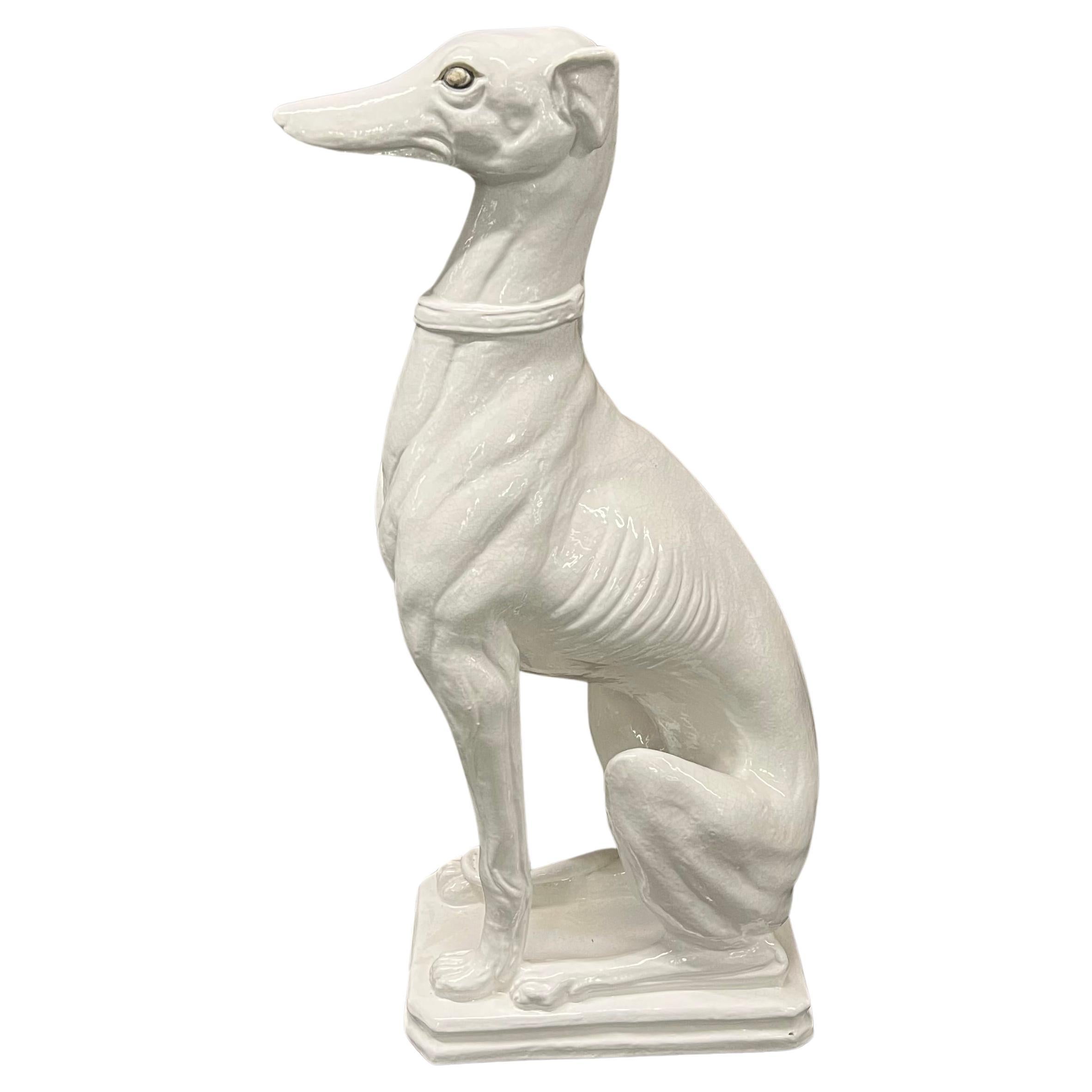 Mitte des Jahrhunderts Italienischer Großer Weißer Porzellan Windhund oder Whippet im Angebot