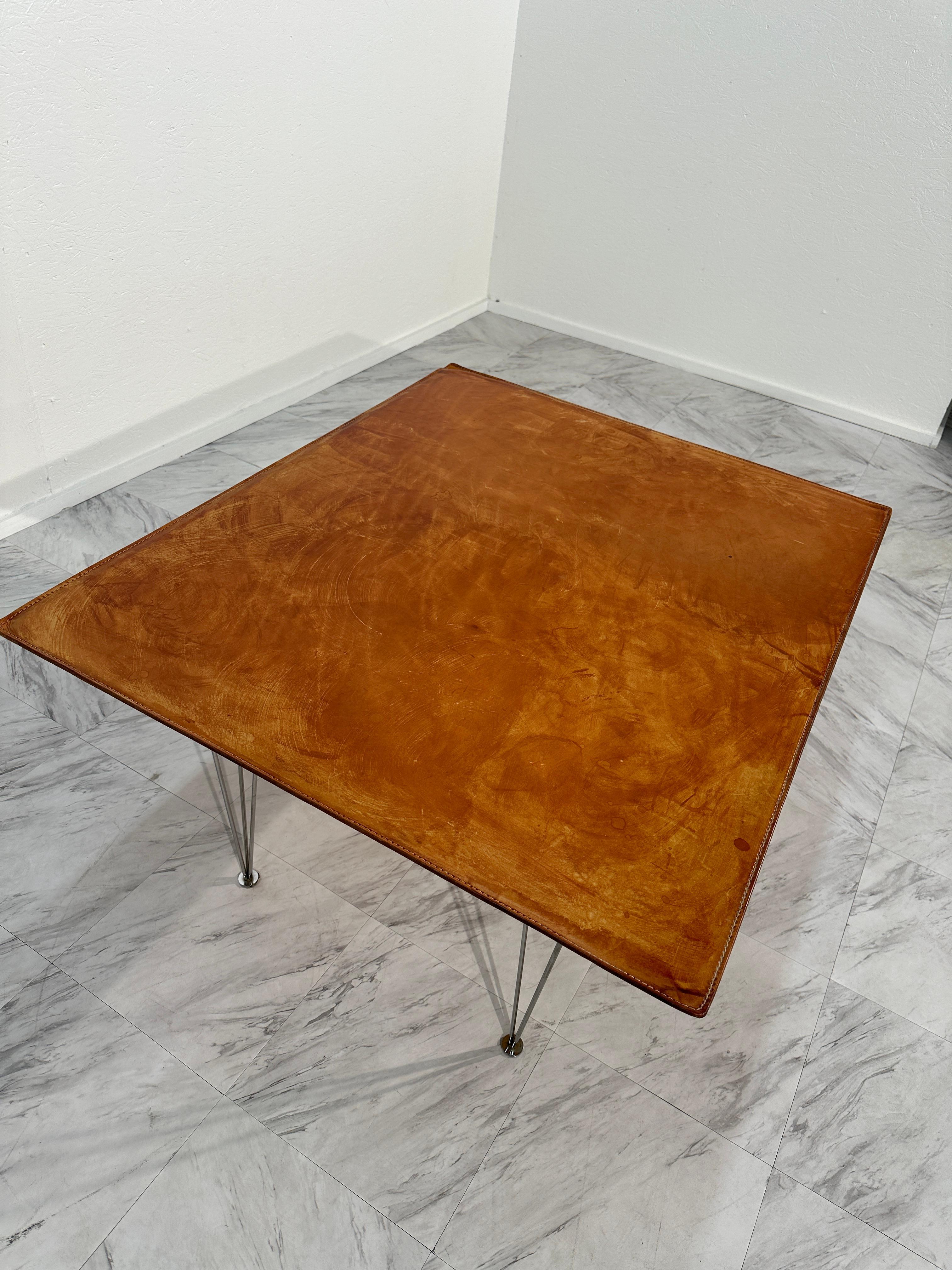 Mid Century Italian Leather and Chrome Coffee Table 1960s For Sale 1