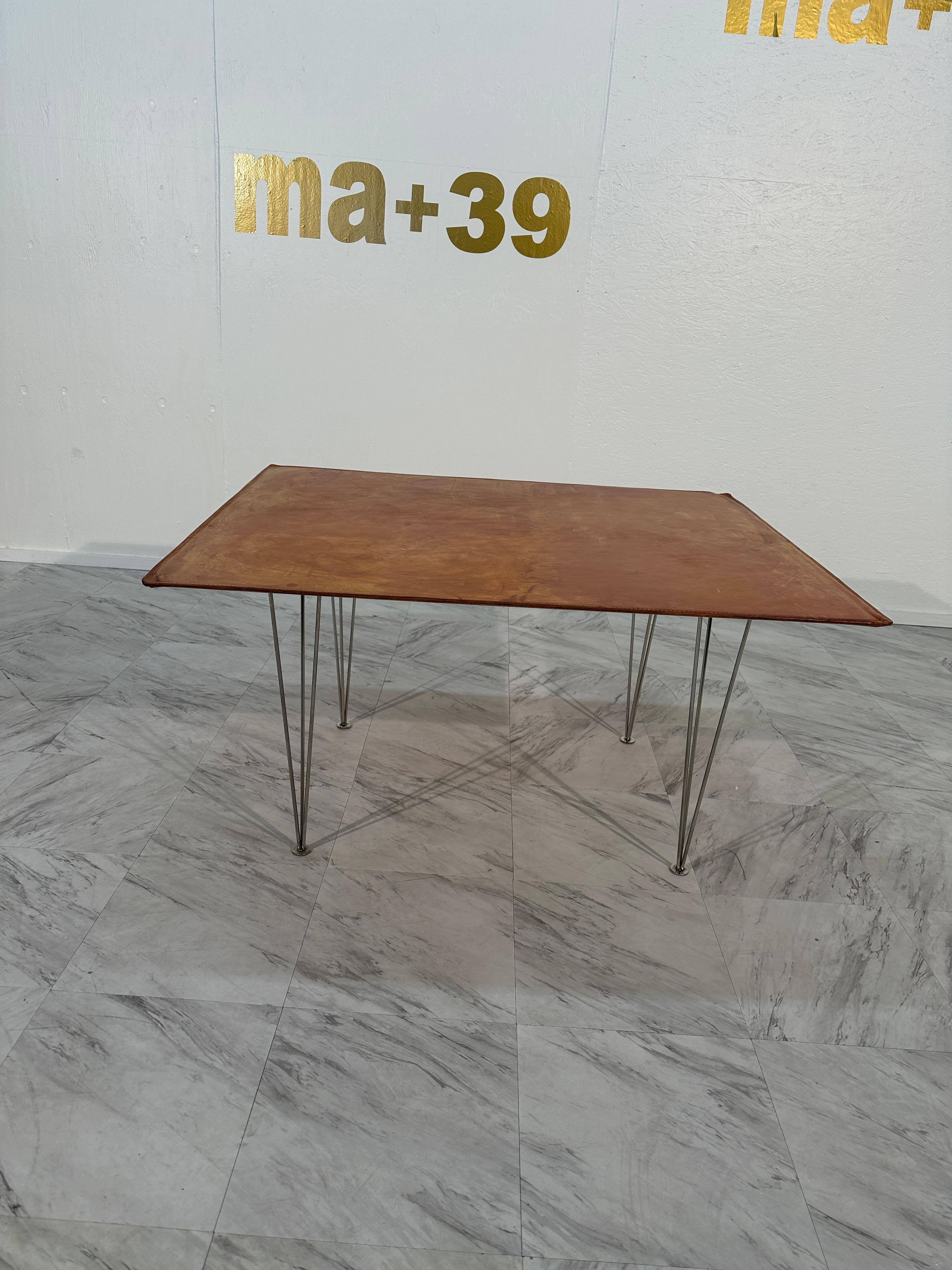 Mid Century Italian Leather and Chrome Coffee Table 1960s For Sale 2