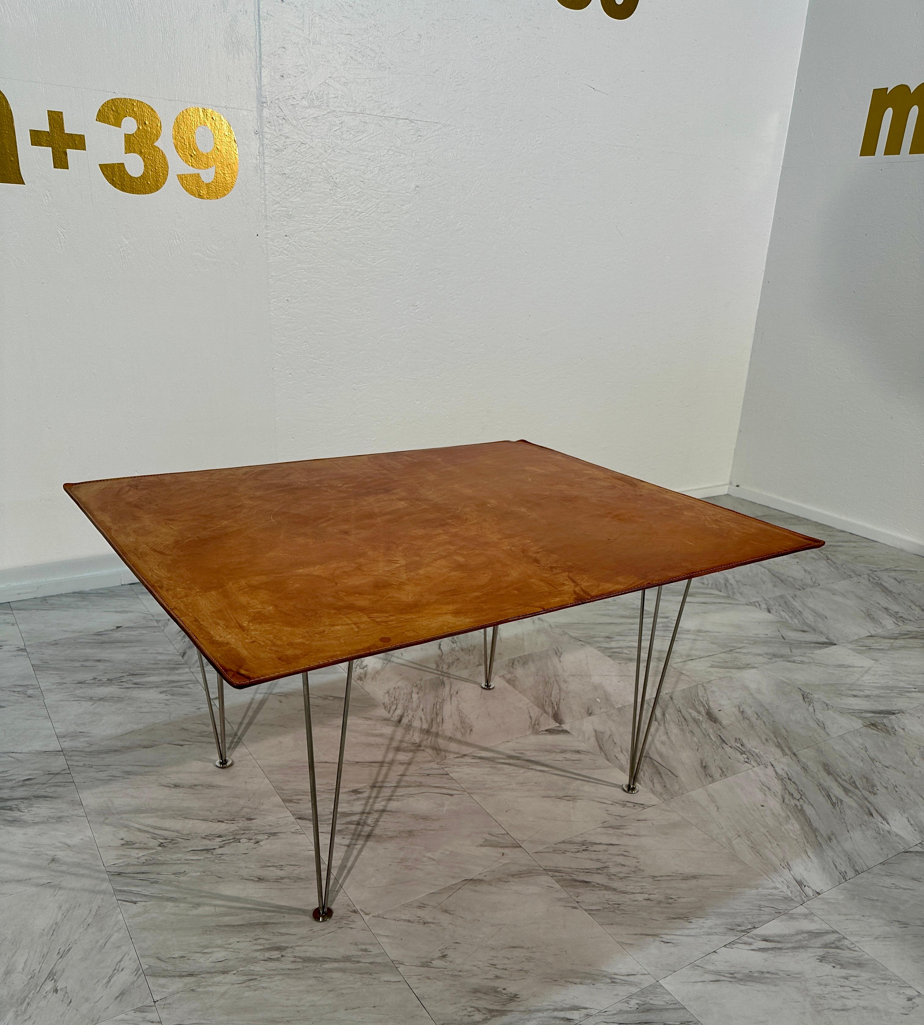 Mid Century Italian Leather and Chrome Coffee Table 1960s For Sale 4