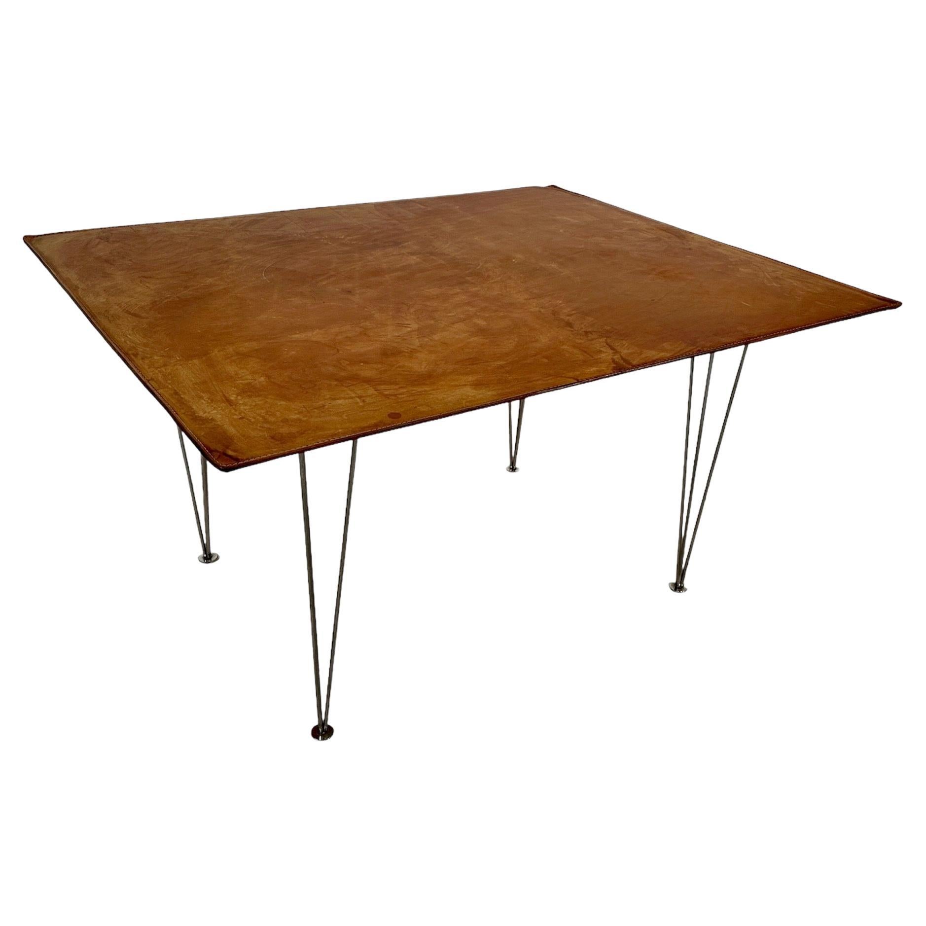 Mid Century Italian Leather and Chrome Coffee Table 1960s For Sale