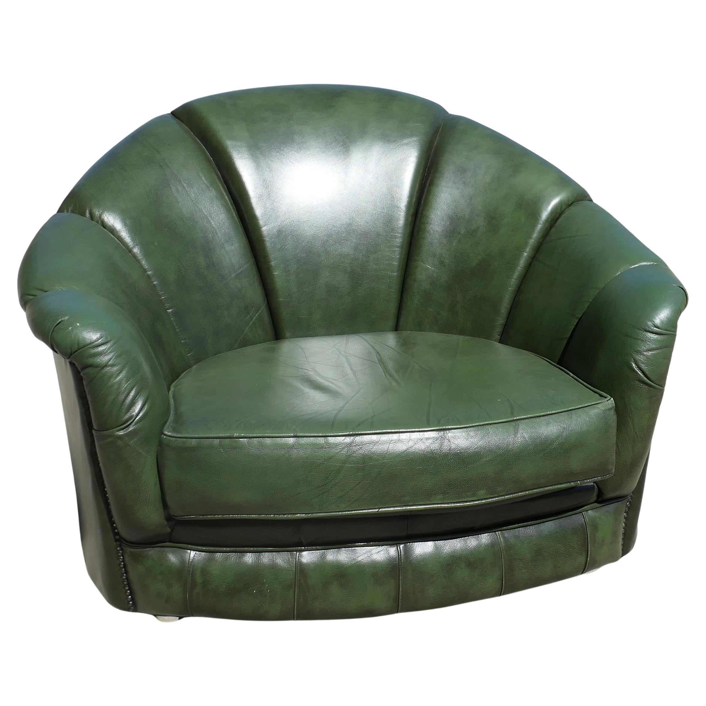 Mid Century Italian Leather Fan Back Leather Club Chair