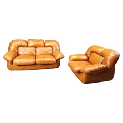 Mid century Italian leather sofa set by Ercole Biella for Grappeggia, 1970s