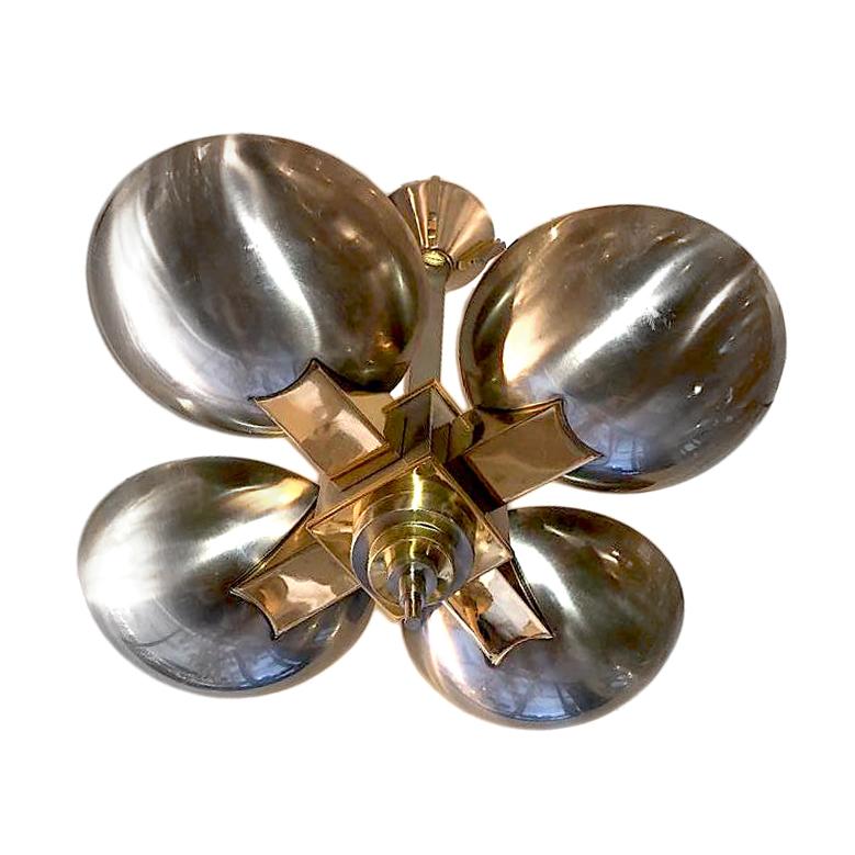 A circa 1960s Italian Moderne style light fixture with nickel and bronze finish.

Measurement: 
Diameter 22