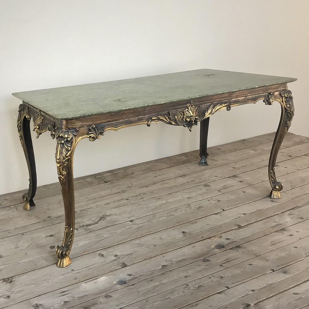 Louis XV Midcentury Italian Louis XIV Brass and Marble Coffee Table