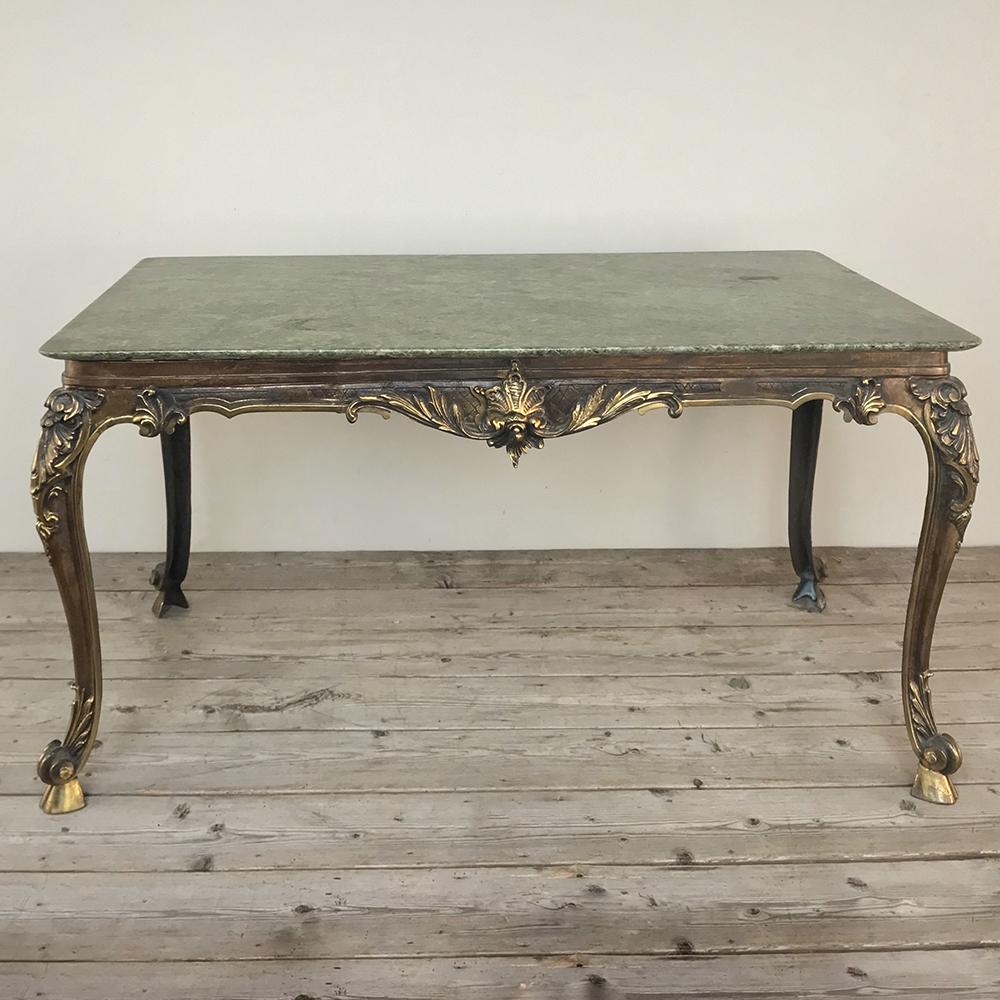 Hand-Crafted Midcentury Italian Louis XIV Brass and Marble Coffee Table