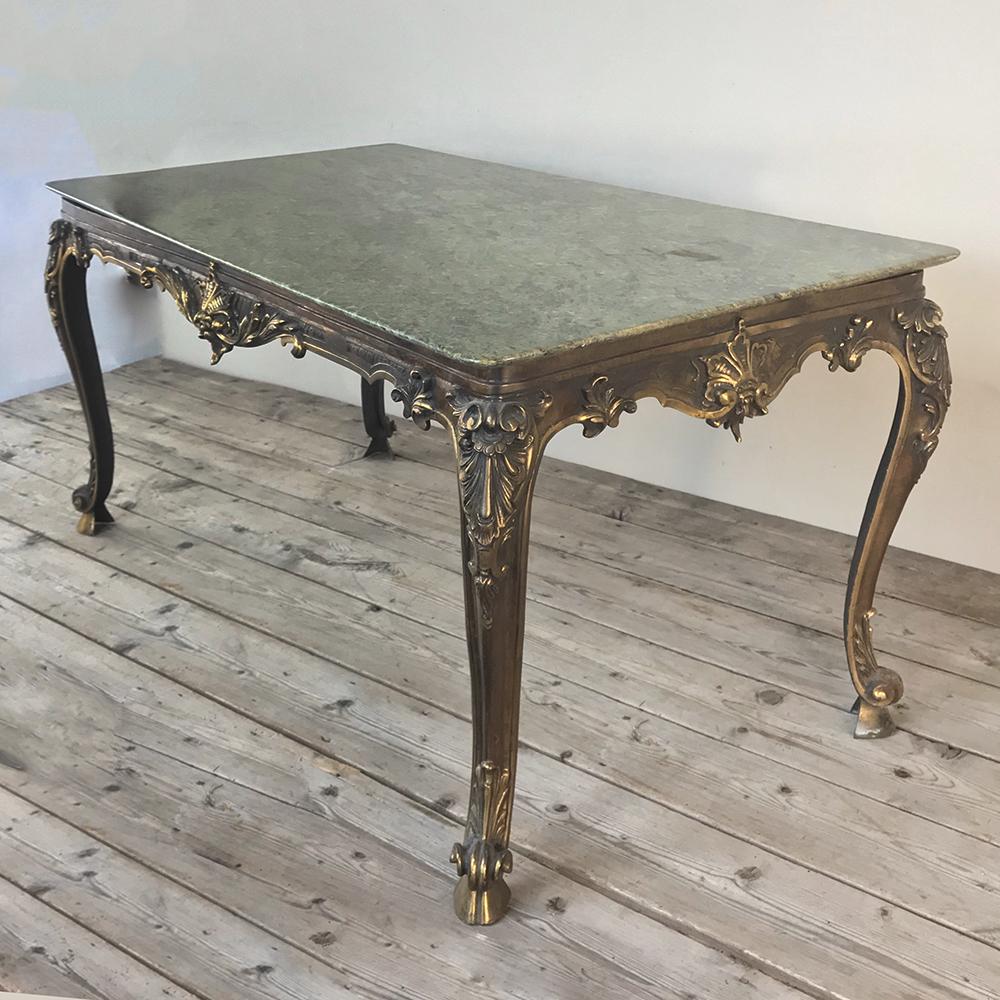 Midcentury Italian Louis XIV Brass and Marble Coffee Table In Good Condition In Dallas, TX