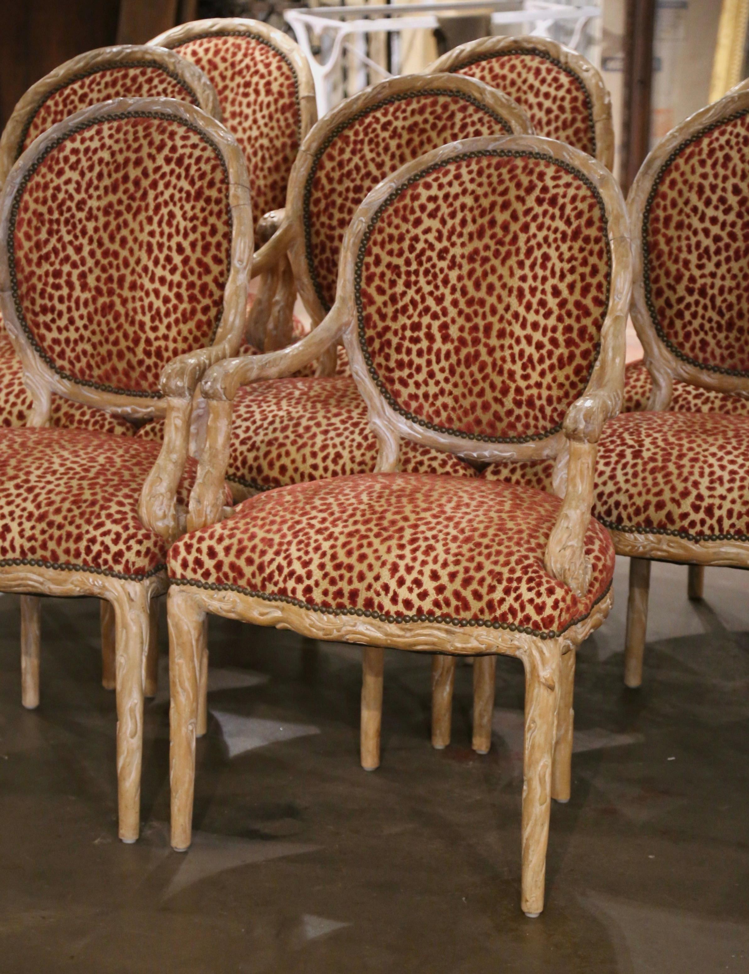 Mid-Century Italian Louis XVI Carved and Painted Dining Armchairs, Suite of Ten In Excellent Condition For Sale In Dallas, TX
