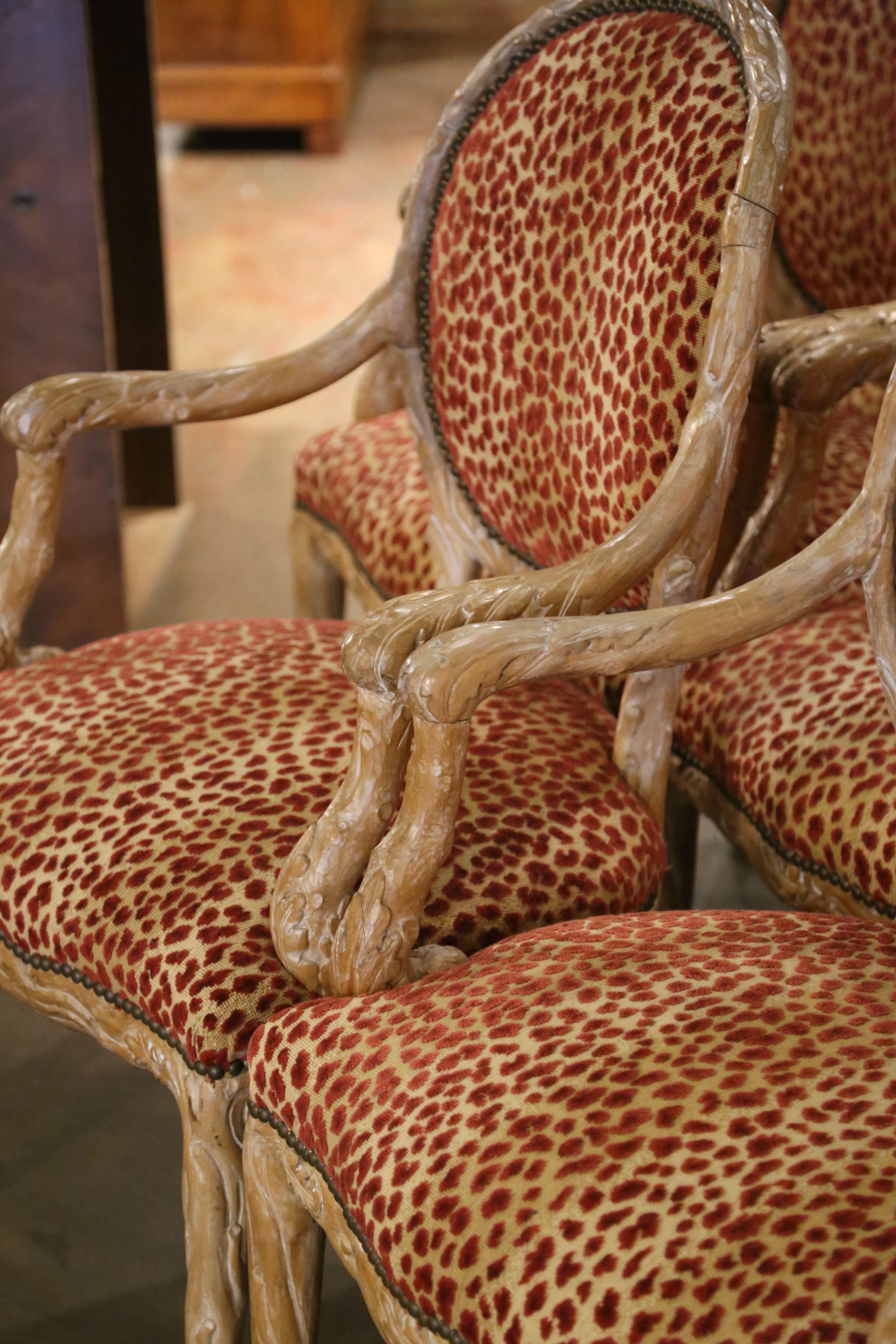 Mid-Century Italian Louis XVI Carved and Painted Dining Armchairs, Suite of Ten For Sale 1