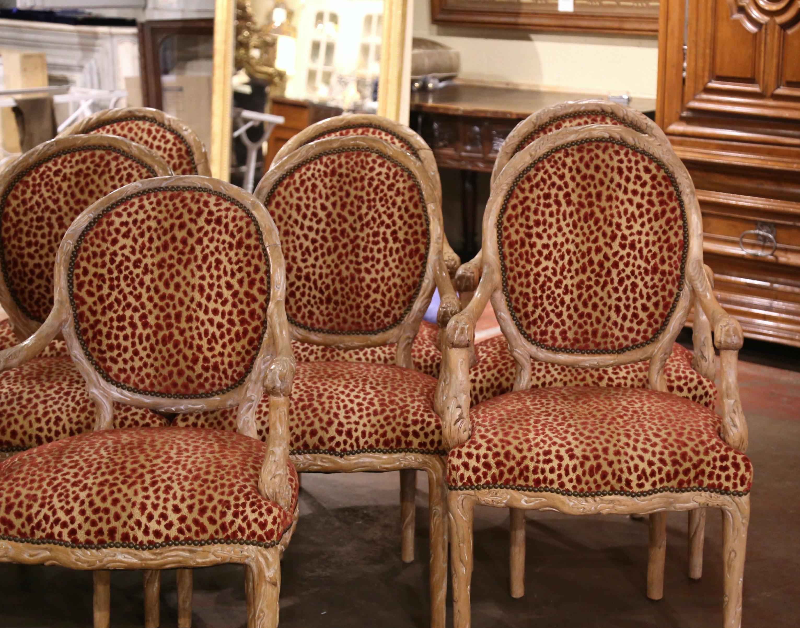 Mid-Century Italian Louis XVI Carved and Painted Dining Armchairs, Suite of Ten For Sale 2