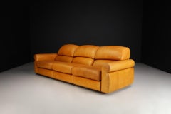Mid-Century Italian Lounge Sofa in Patinated Cognac Leather, 1960s