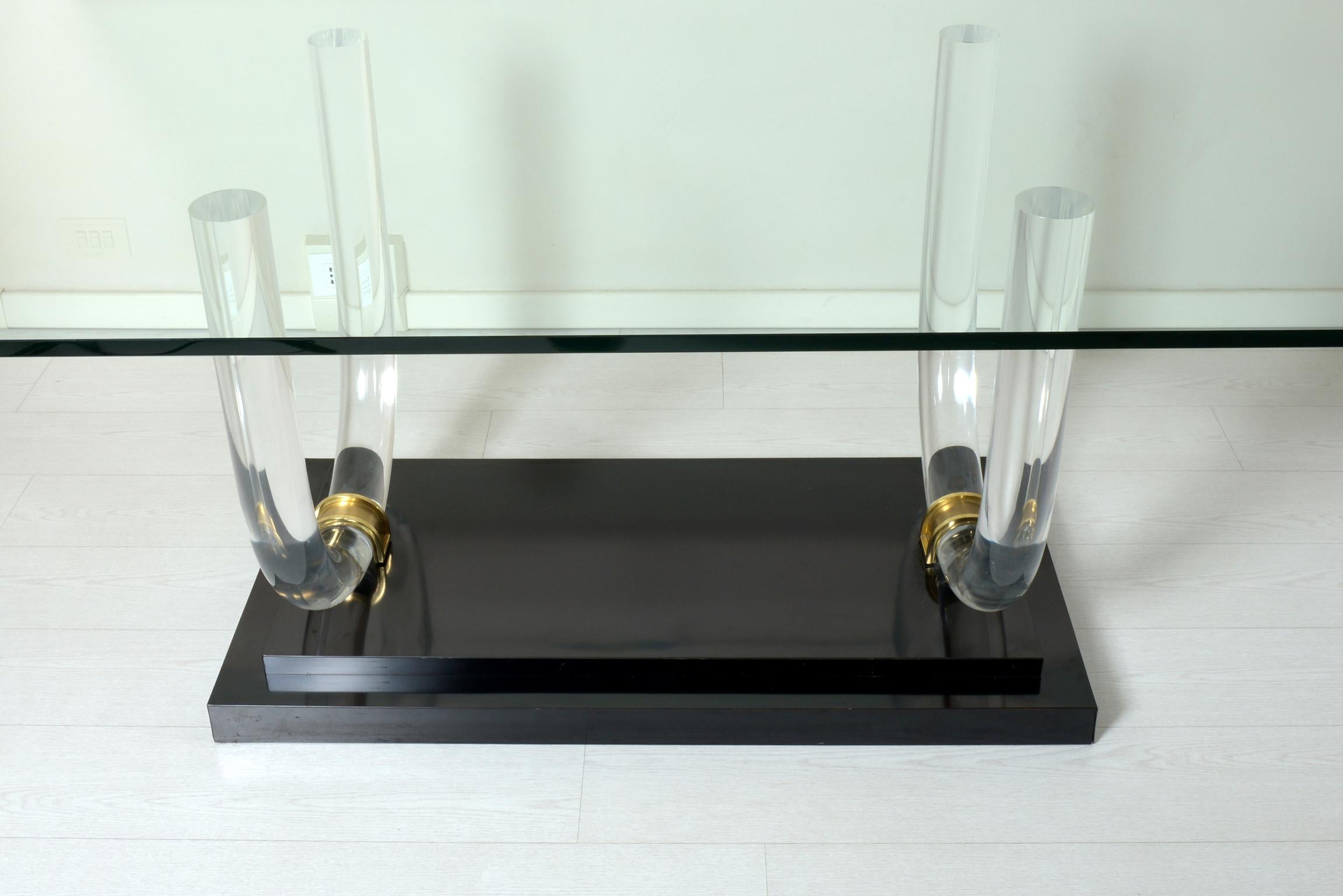 Midcentury Italian Lucite Brass and Glass Dining Table, 1970 3