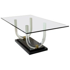 Midcentury Italian Lucite Brass and Glass Dining Table, 1970