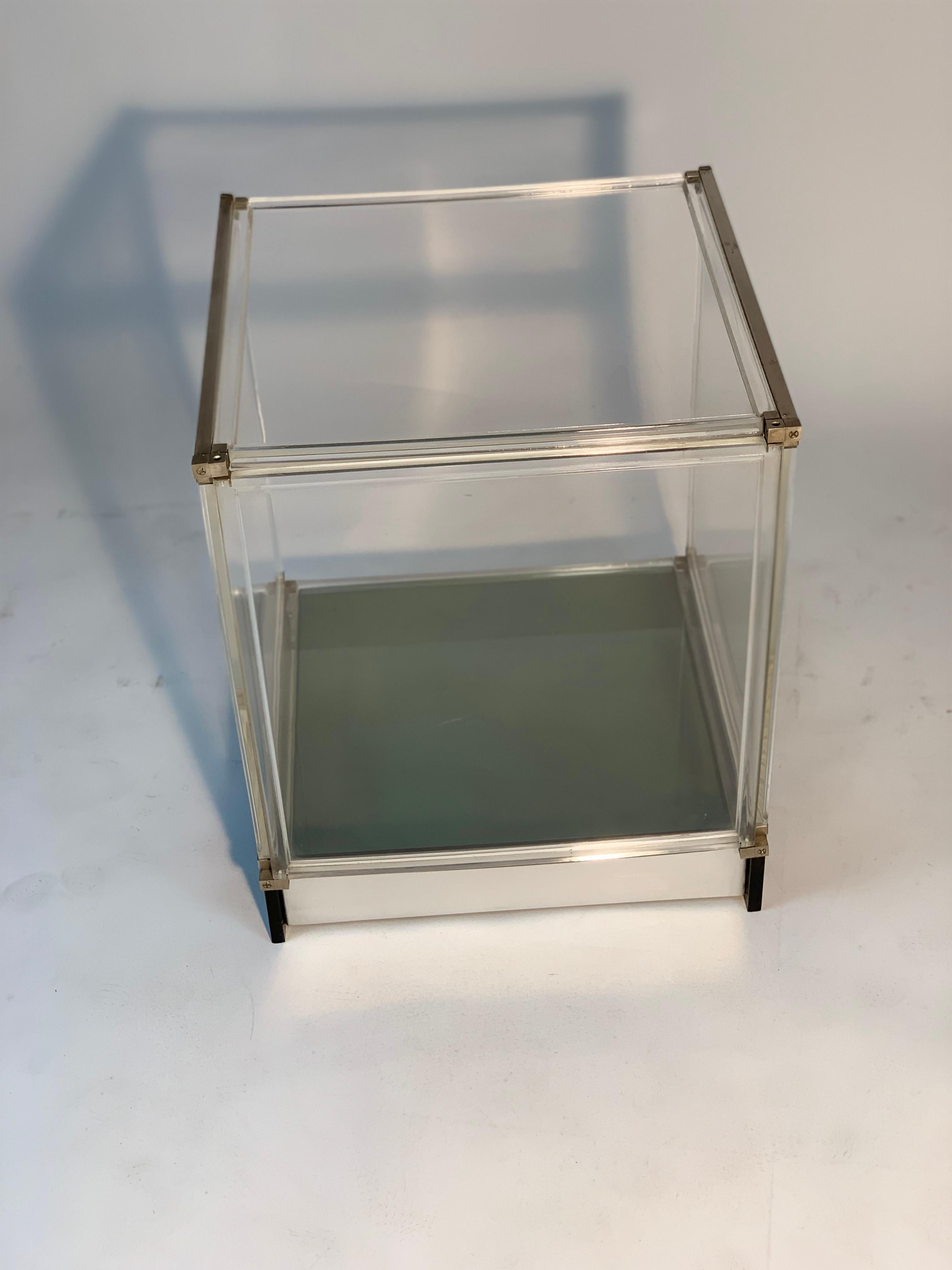 Mid Century Italian Lucite Glass and Metal Side Table or Night Stand For Sale 6