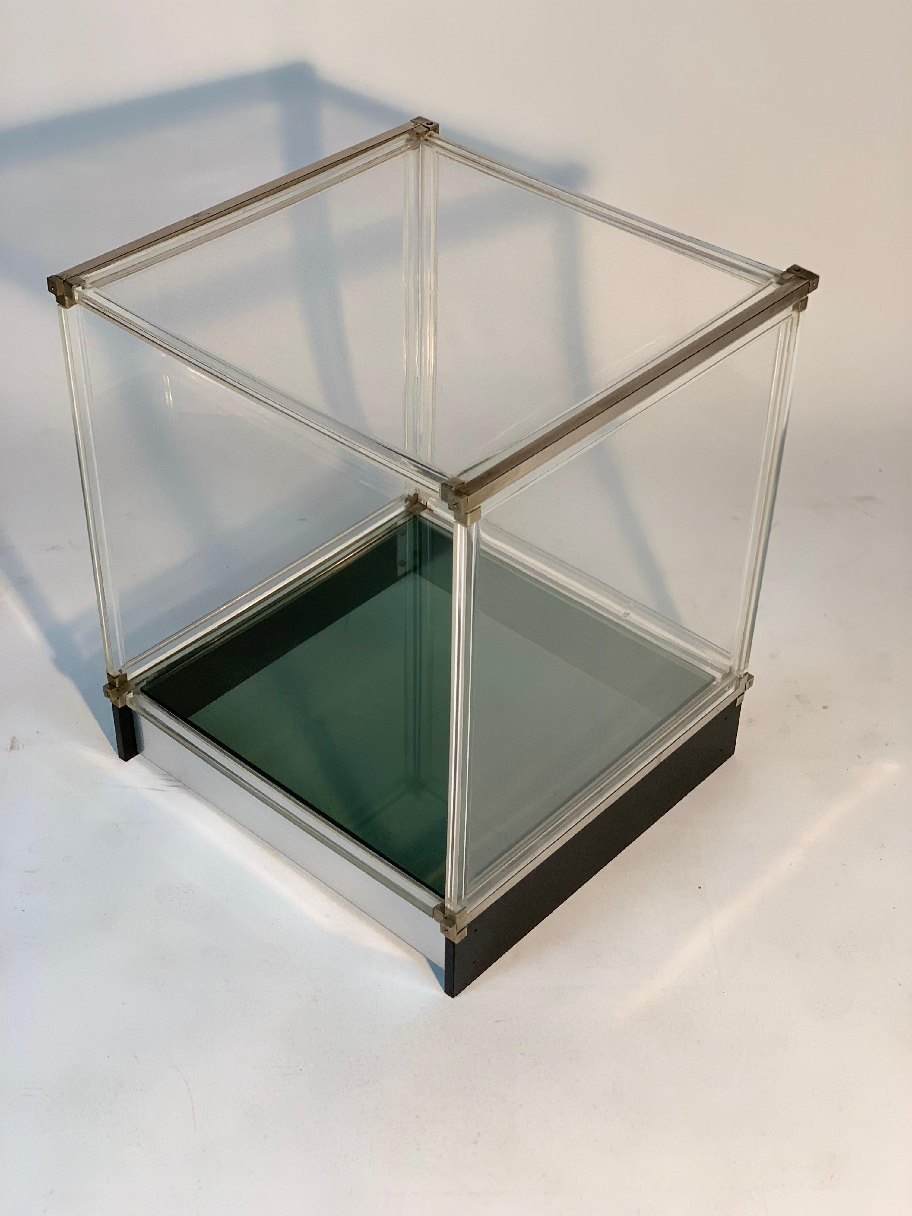 Mid Century Italian Lucite Glass and Metal Side Table or Night Stand For Sale 7