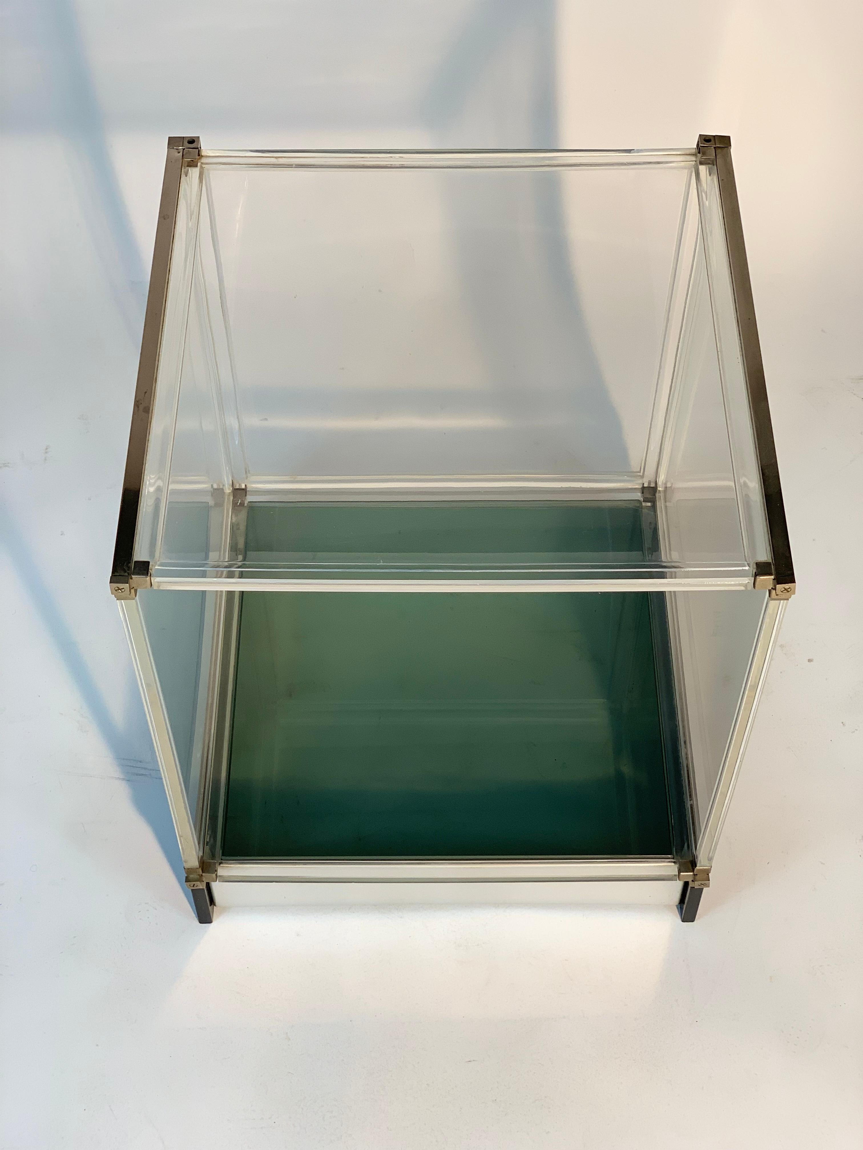 Mid Century Italian Lucite Glass and Metal Side Table or Night Stand For Sale 8