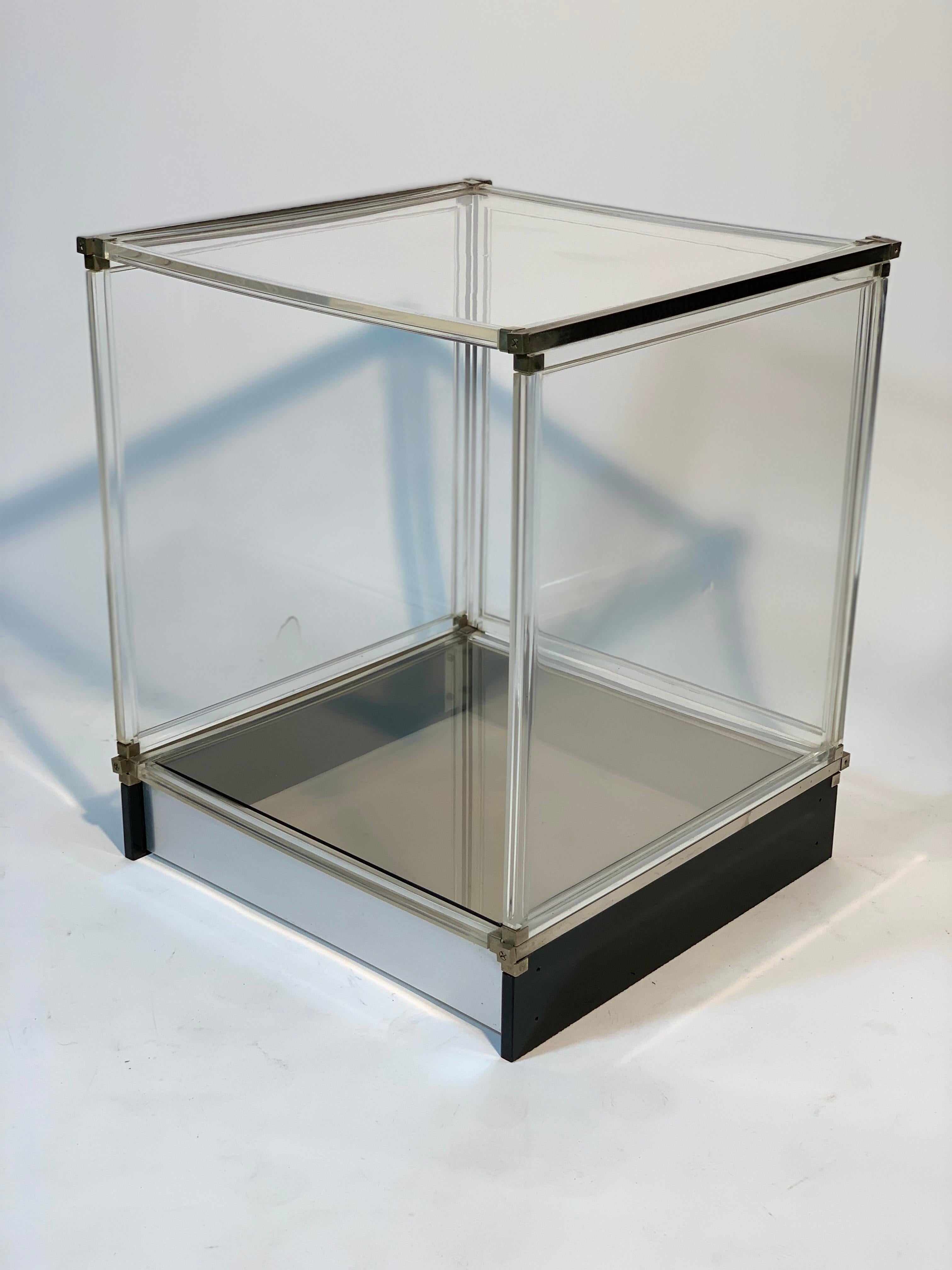 Mid Century Italian Lucite Glass and Metal Side Table or Night Stand For Sale 10