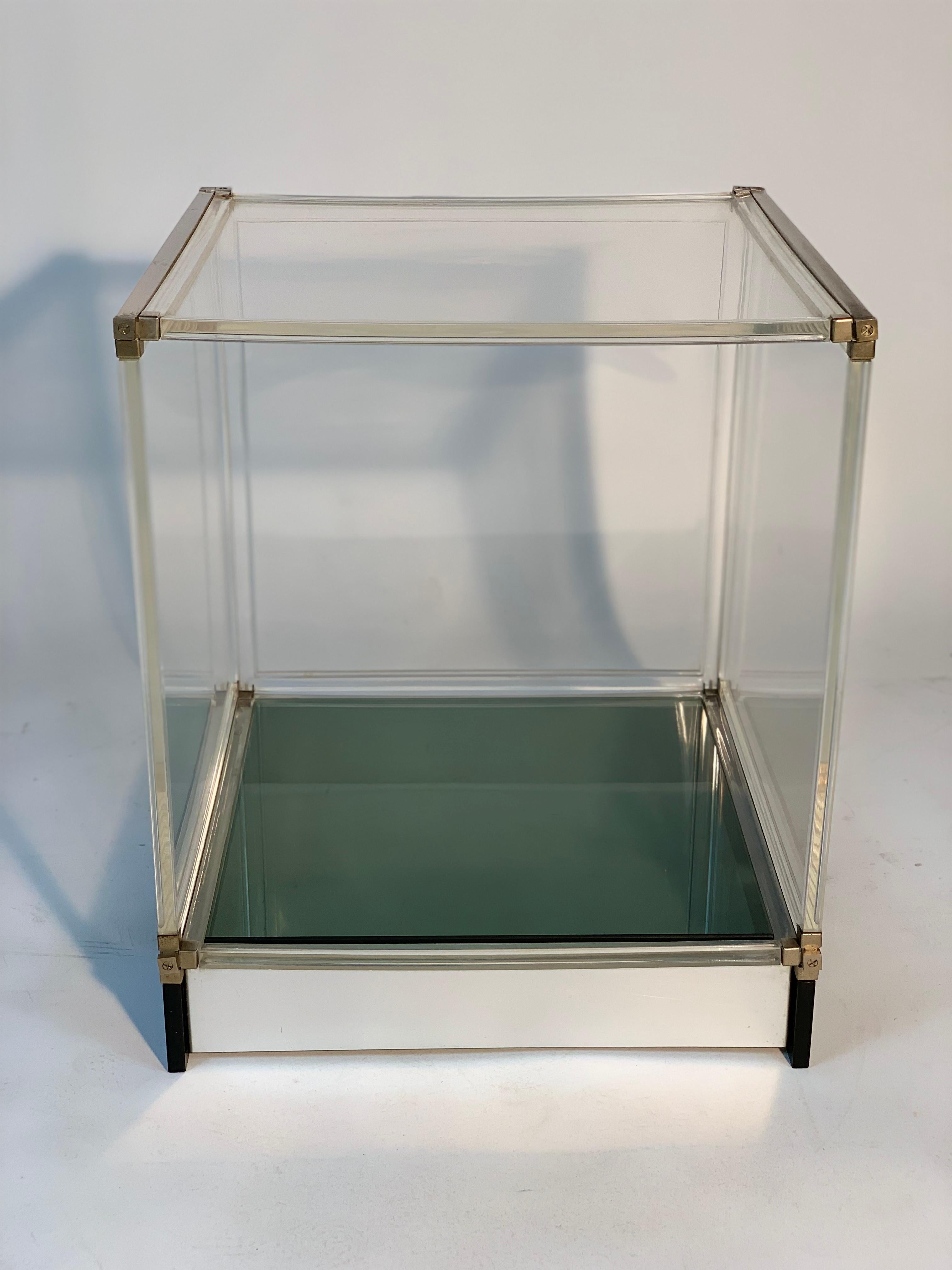 Mid Century Italian Lucite Glass and Metal Side Table or Night Stand For Sale 12