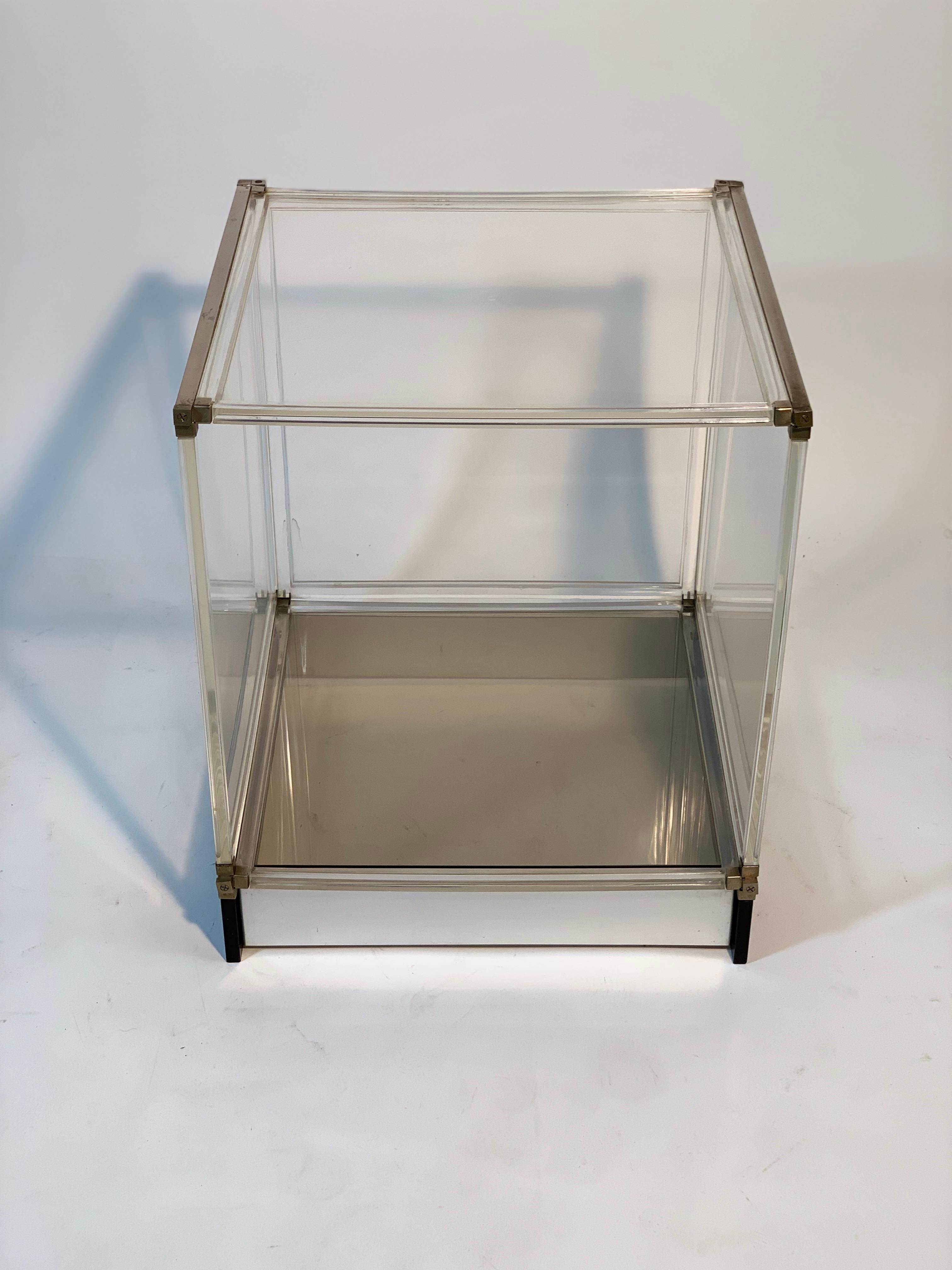 Mid Century Italian Lucite Glass and Metal Side Table or Night Stand For Sale 12