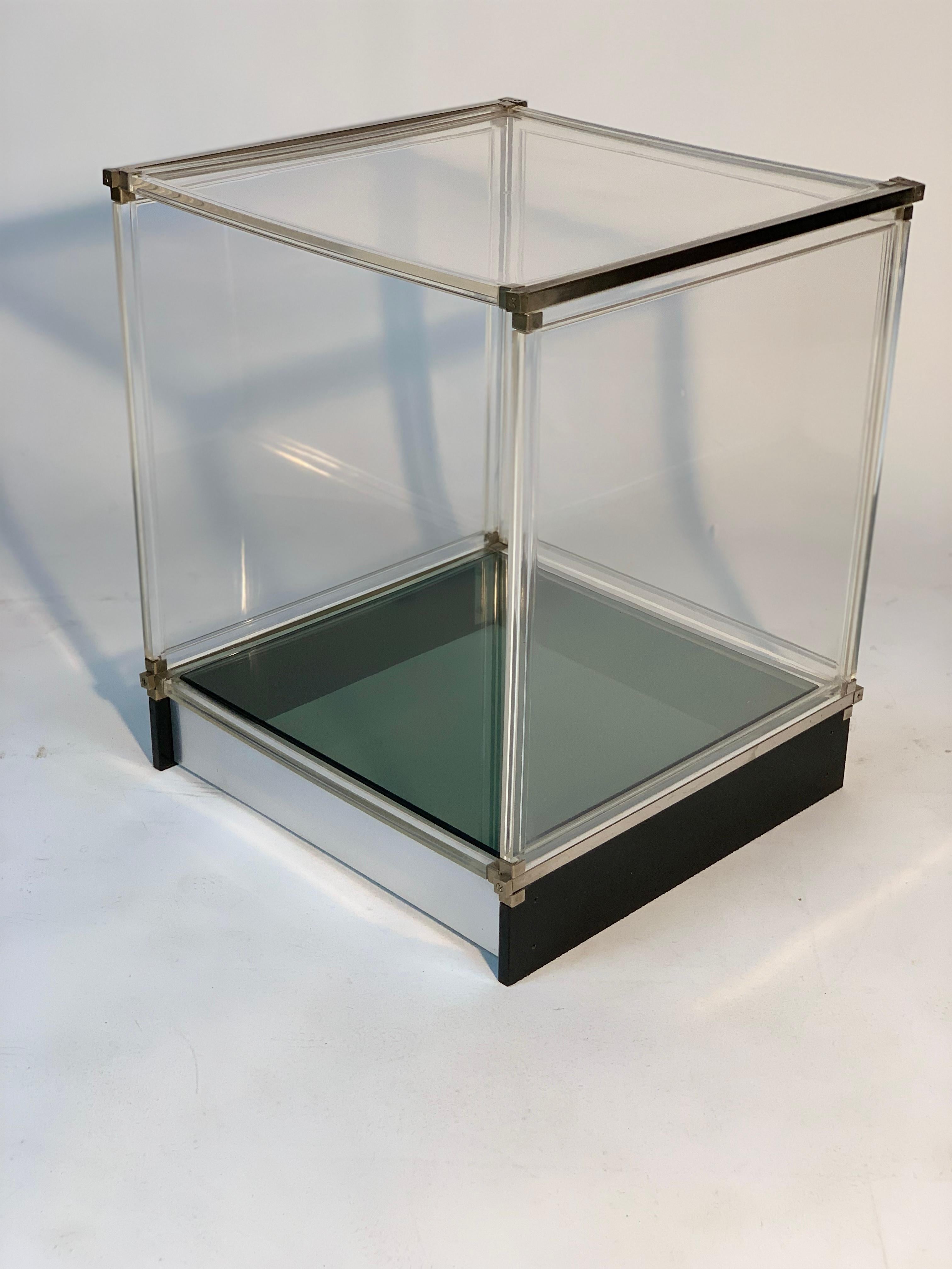 Mid Century Italian Lucite Glass and Metal Side Table or Night Stand For Sale 14
