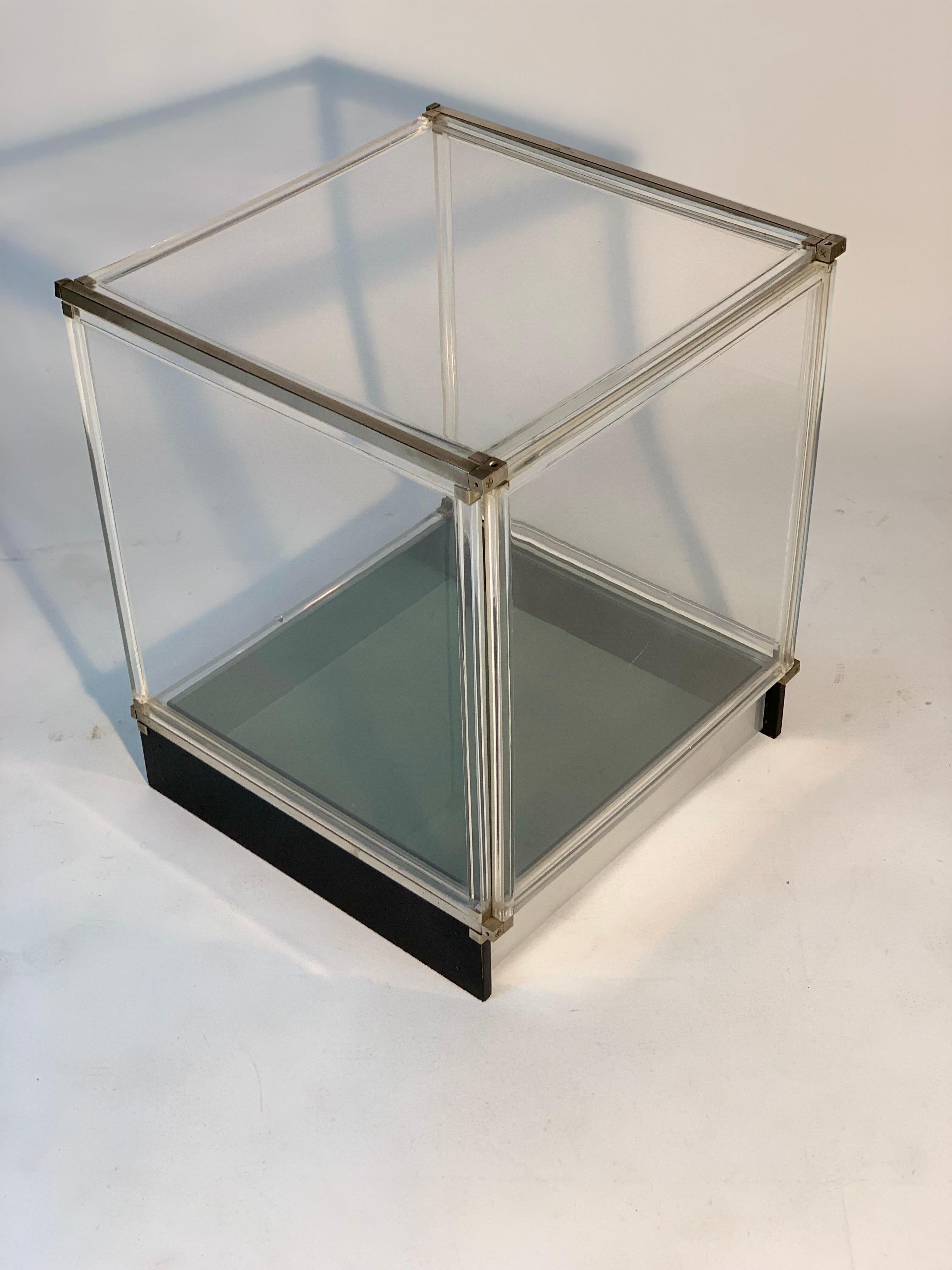 Mid Century Italian Lucite Glass and Metal Side Table or Night Stand For Sale 5