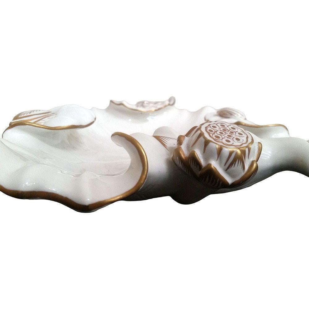 Mid-century Italian Made White Turtle Lilly Pad Pond Ashtyray/Candy Dish In Excellent Condition In Van Nuys, CA