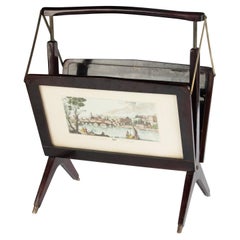 Mid-Century Italian Magazine Rack - By Cesare Lacca - Wood and Brass