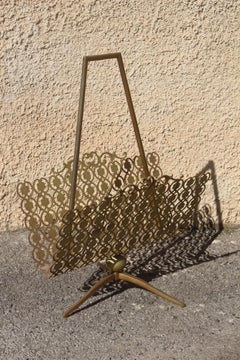 Mid-Century Italian Magazine Rack with Perforated Metal and Classic Design Brass