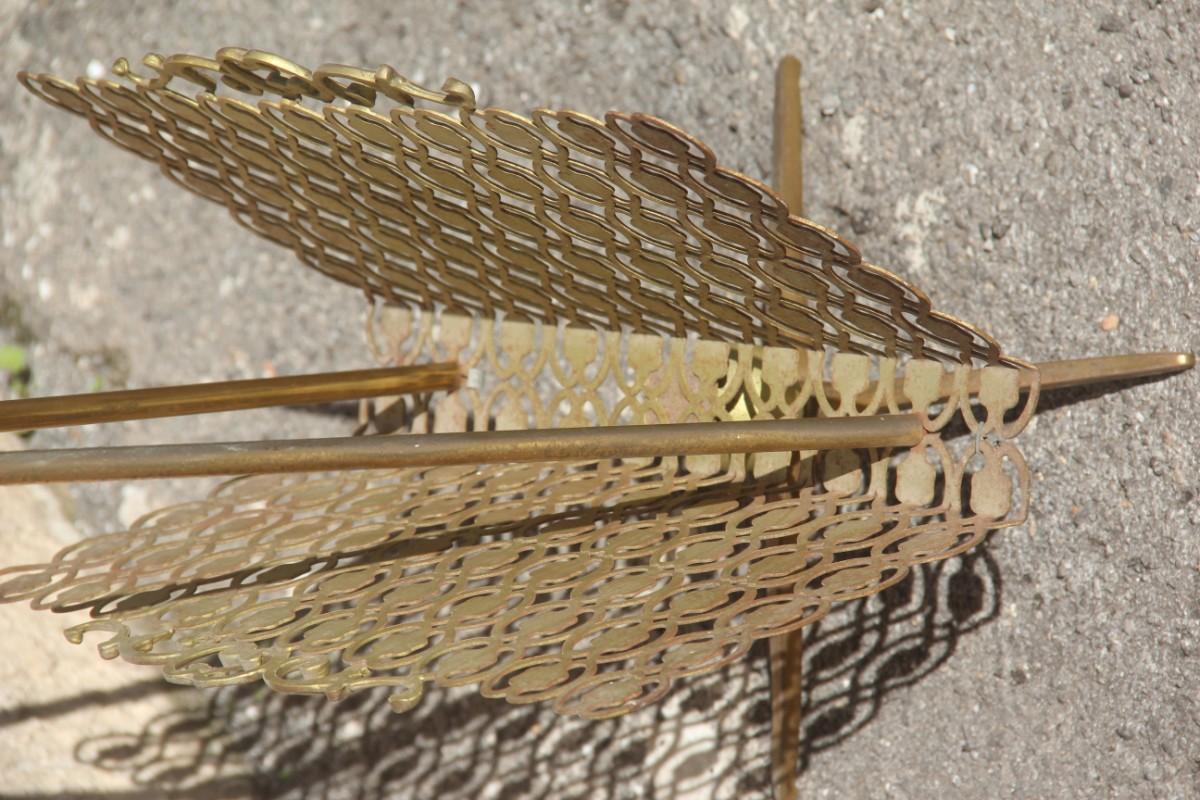 Mid-Century Italian Magazine Rack with Perforated Metal and Classic Design Brass For Sale 1