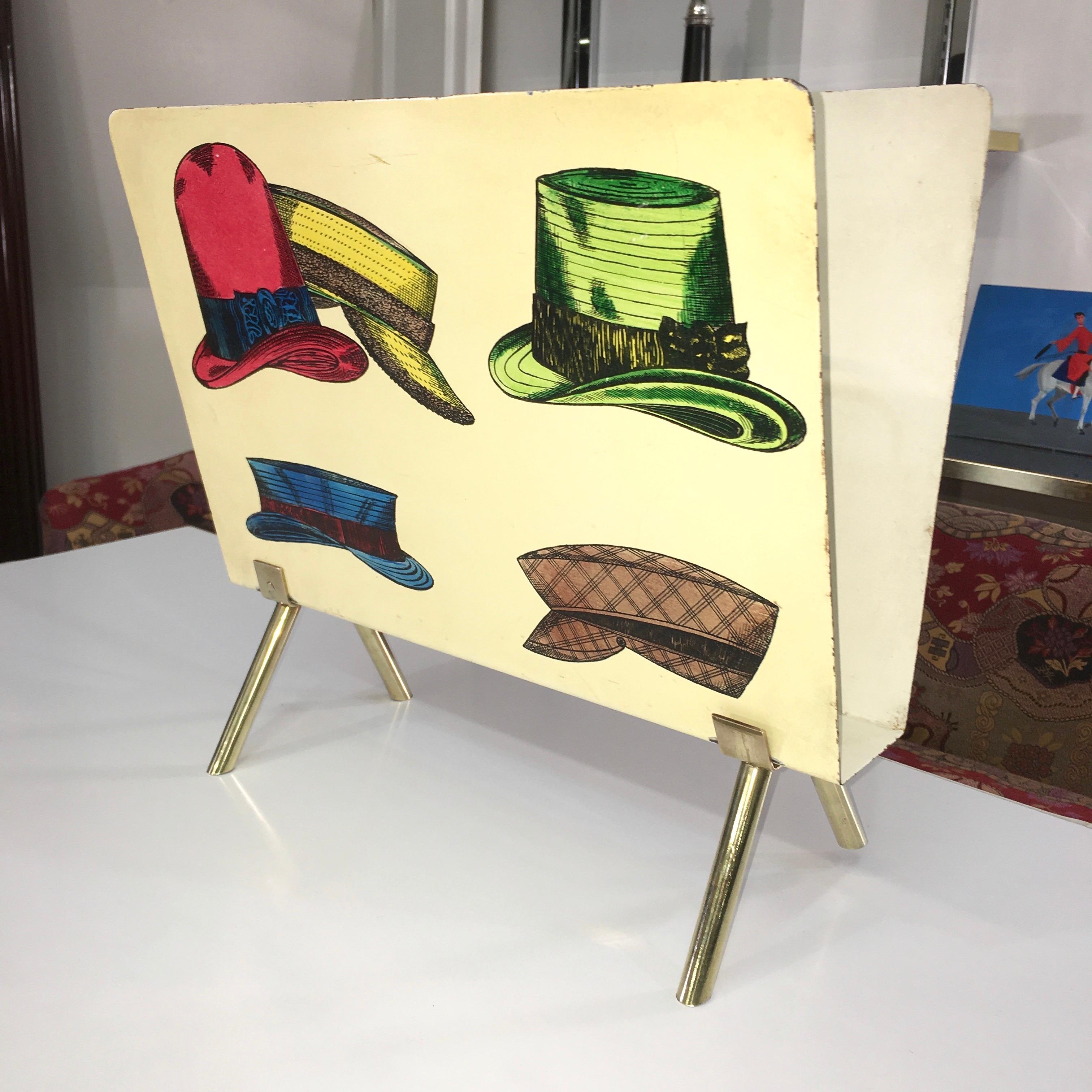 1950s Italian Magazine Holder with Colorful Hats In Good Condition In Hanover, MA