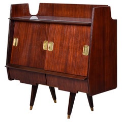 Mid Century Italian Mahogany Bar Cabinet With Brass Hardware