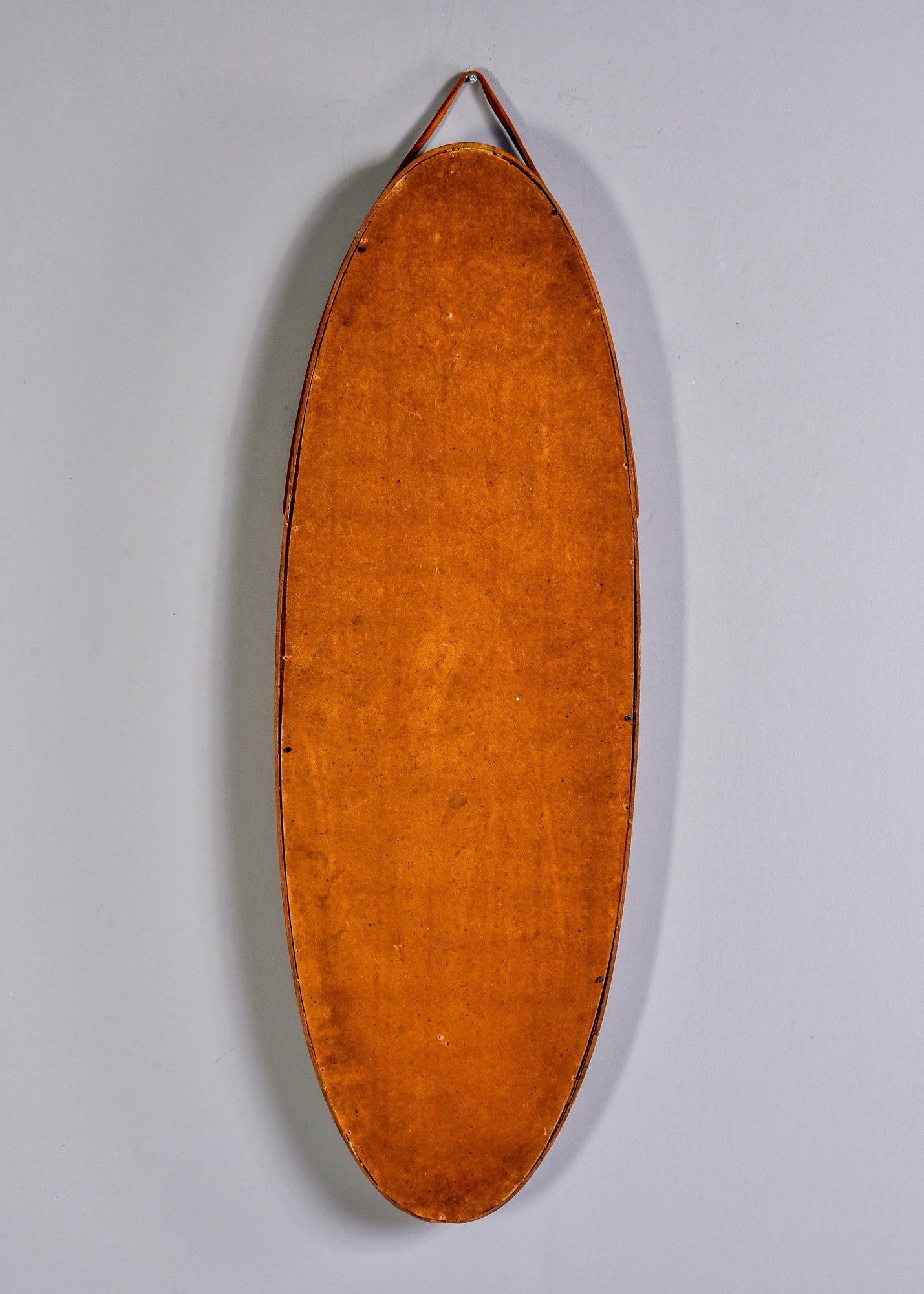 20th Century Mid Century Italian Mahogany Elongated Oval Mirror