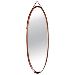 Mid Century Italian Mahogany Elongated Oval Mirror