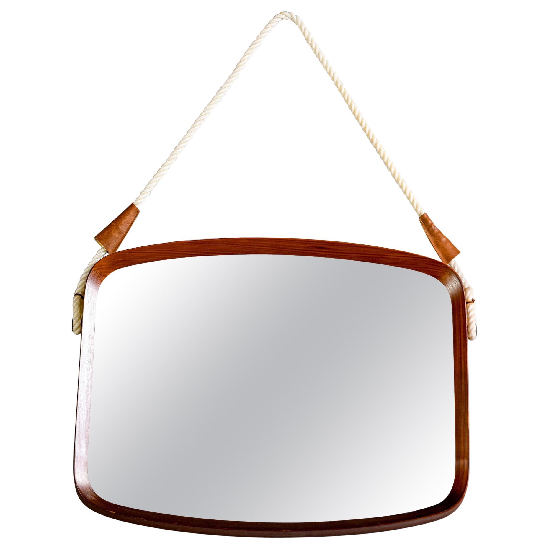 Mid Century Italian Mahogany Rectangular Shape Mirror For Sale