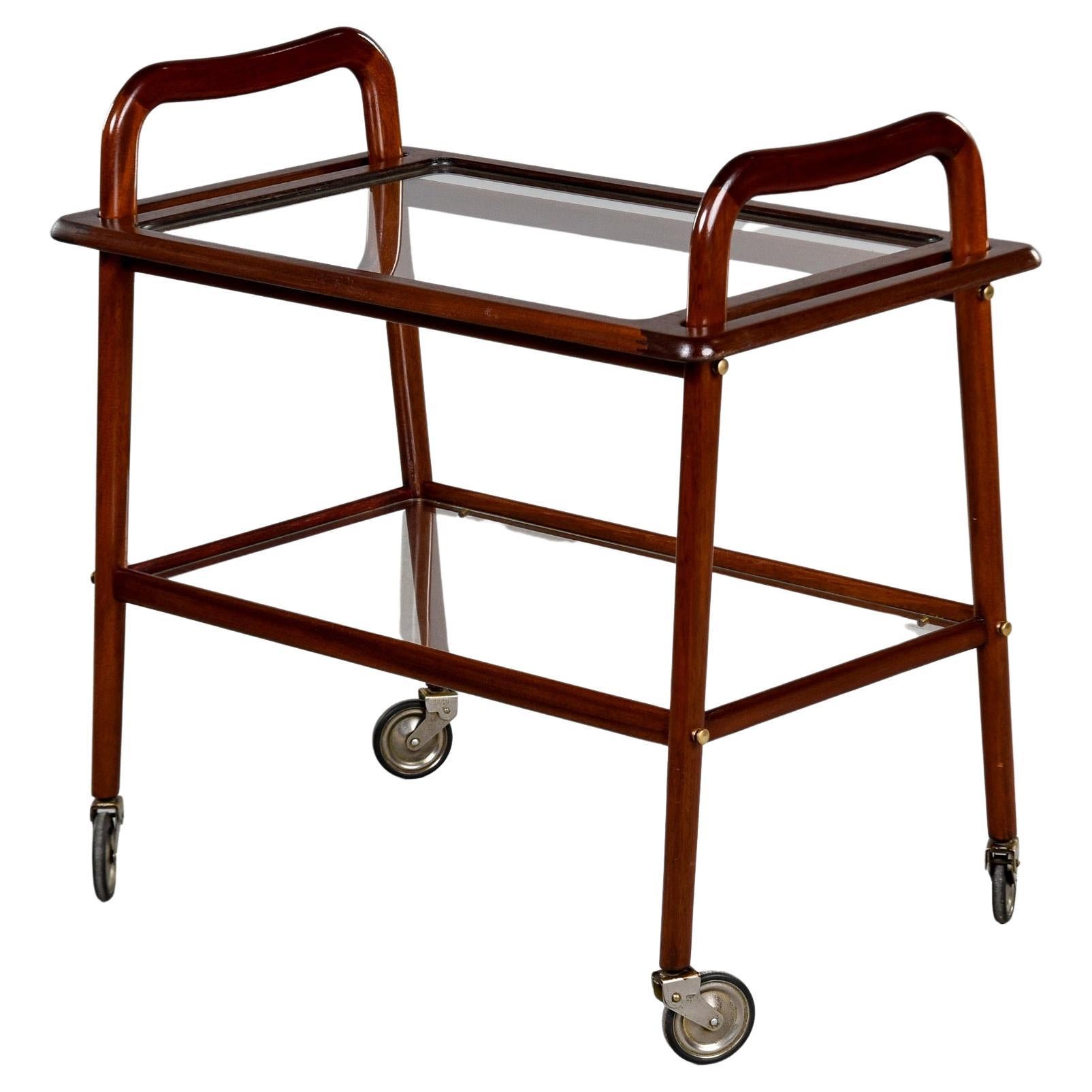 Mid Century Italian Mahogany Trolley with Removable Tray For Sale